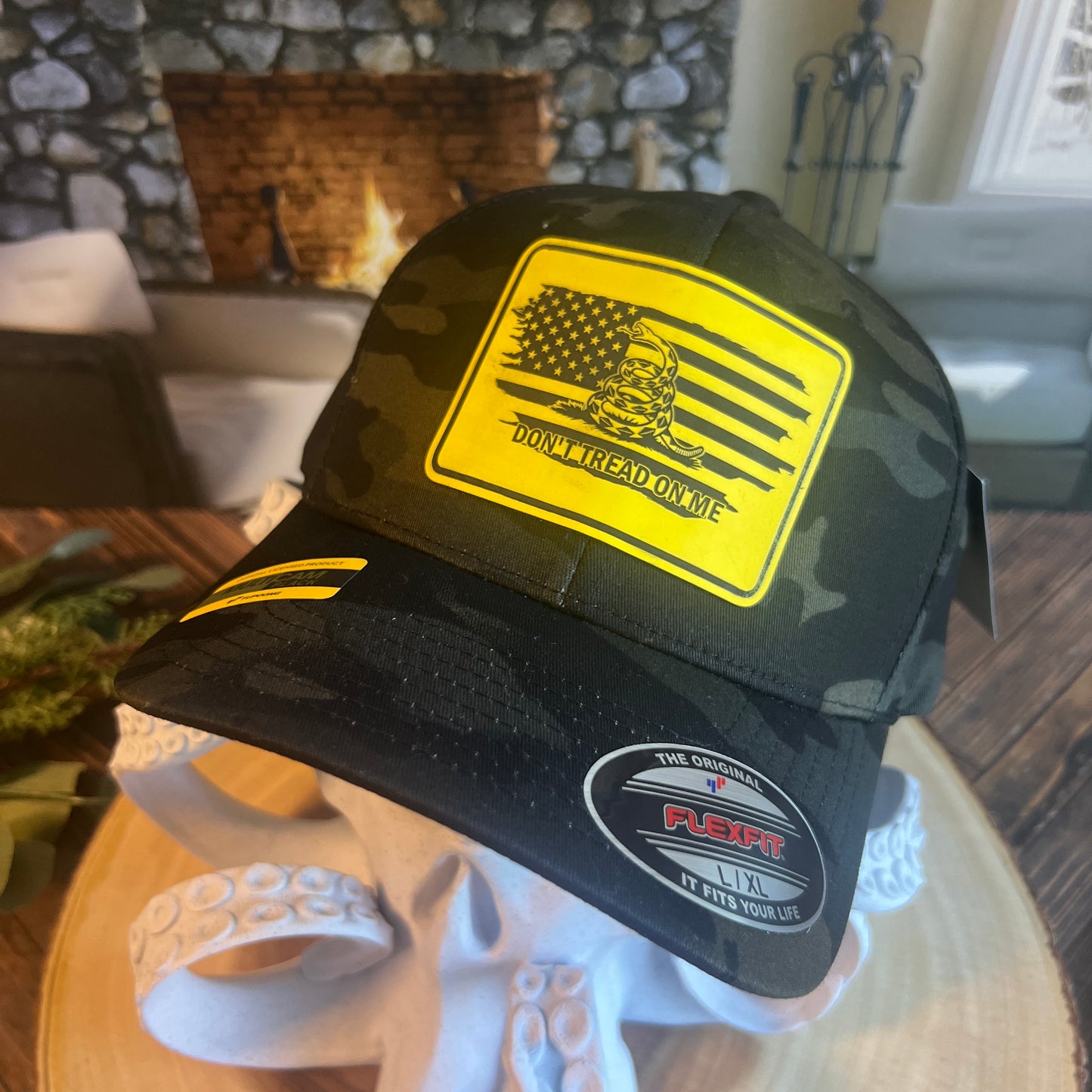 Don't Tread On Me Flex Fit Black Multi Camo Yupoong Large/Xlarge Hat