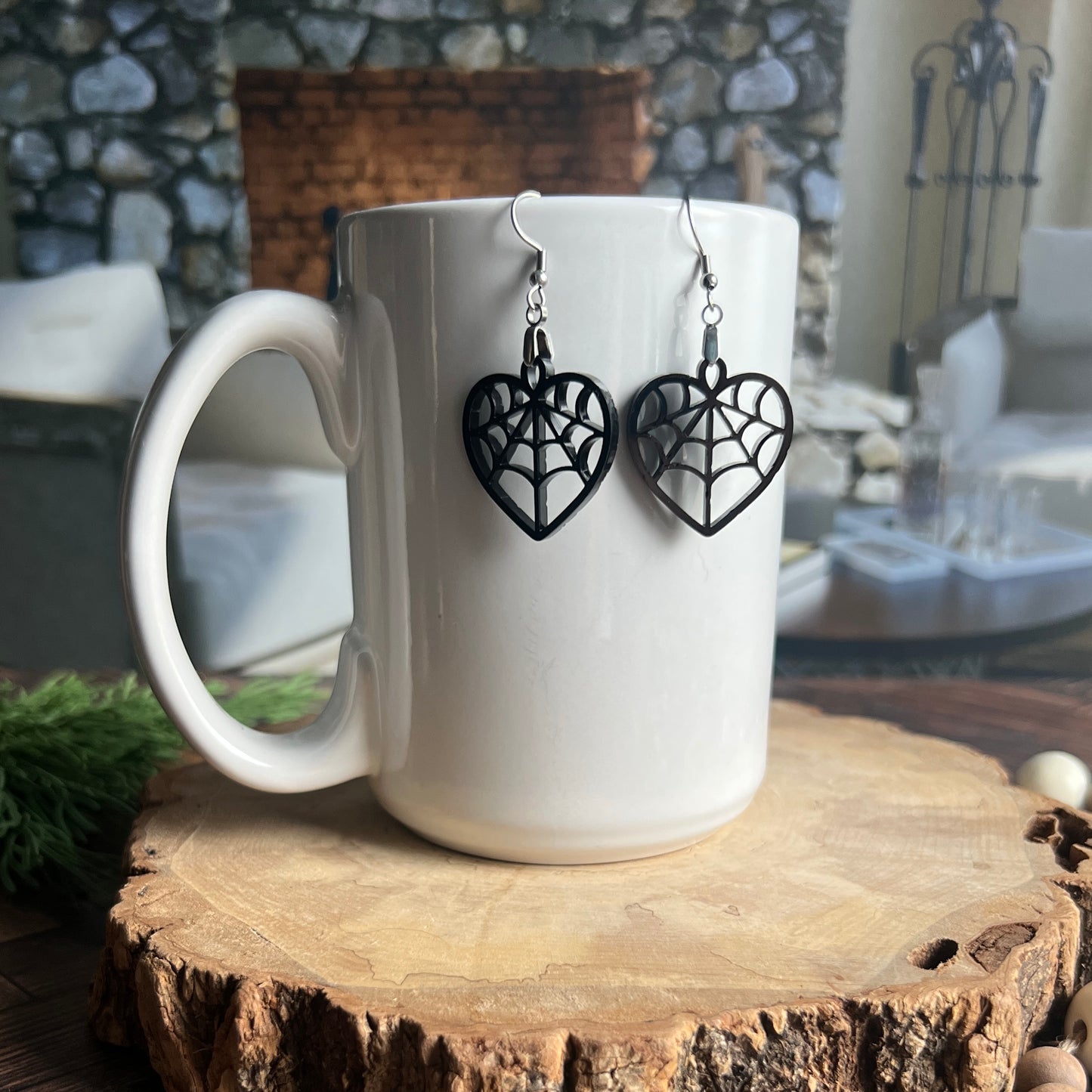Spider Web in a Heart Earrings