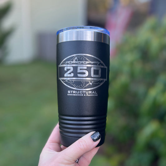 Code 250 Laser Engraved Travel Coffee Tumbler