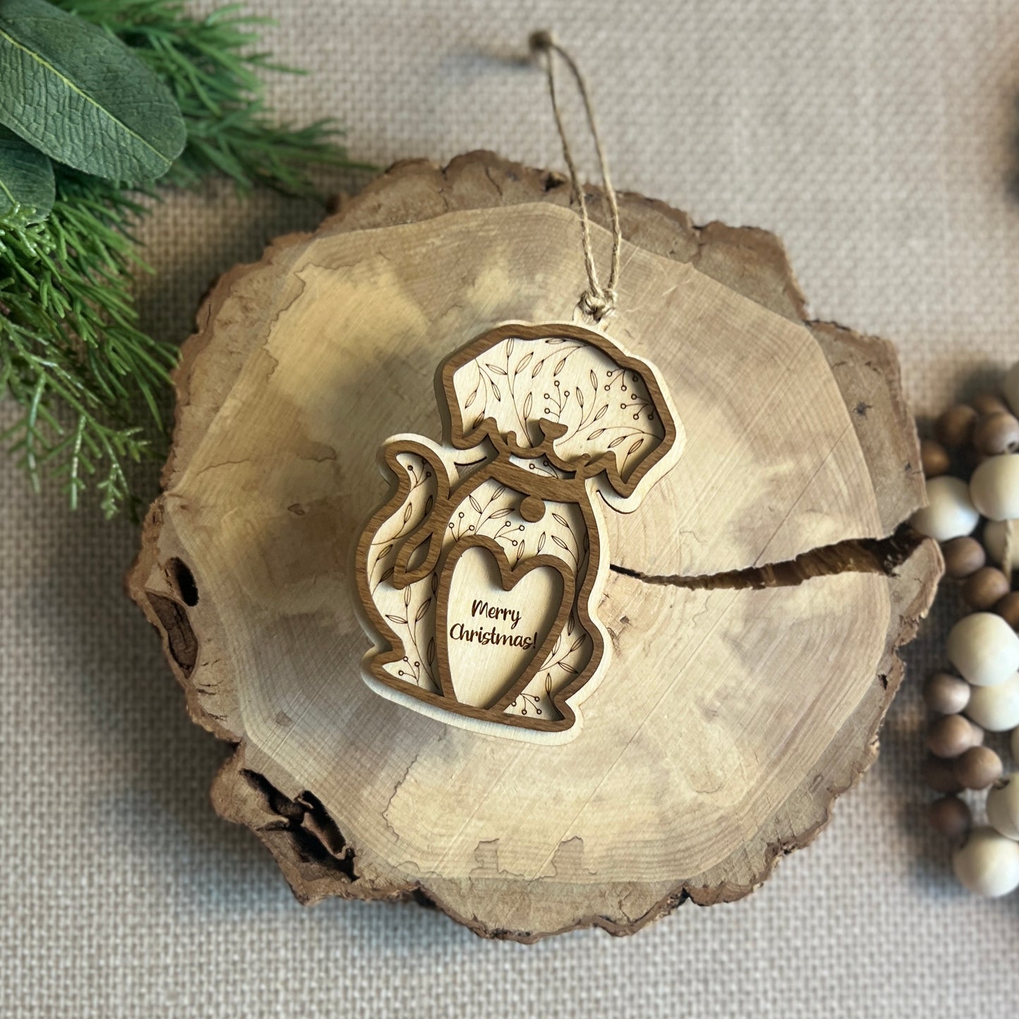 Dog with Heart Christmas Ornament