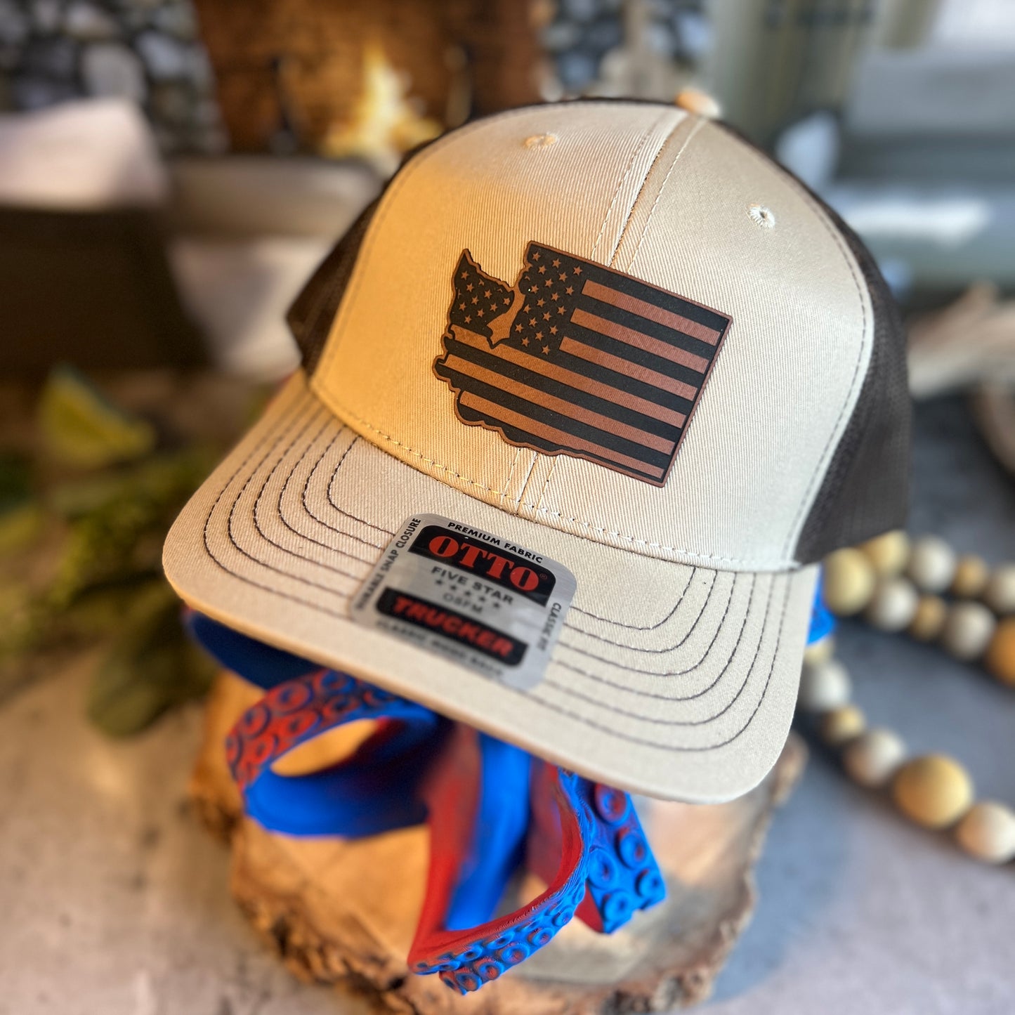 Washington American Flag Khaki/Dark Brown Otto Classic Fit Trucker Hat