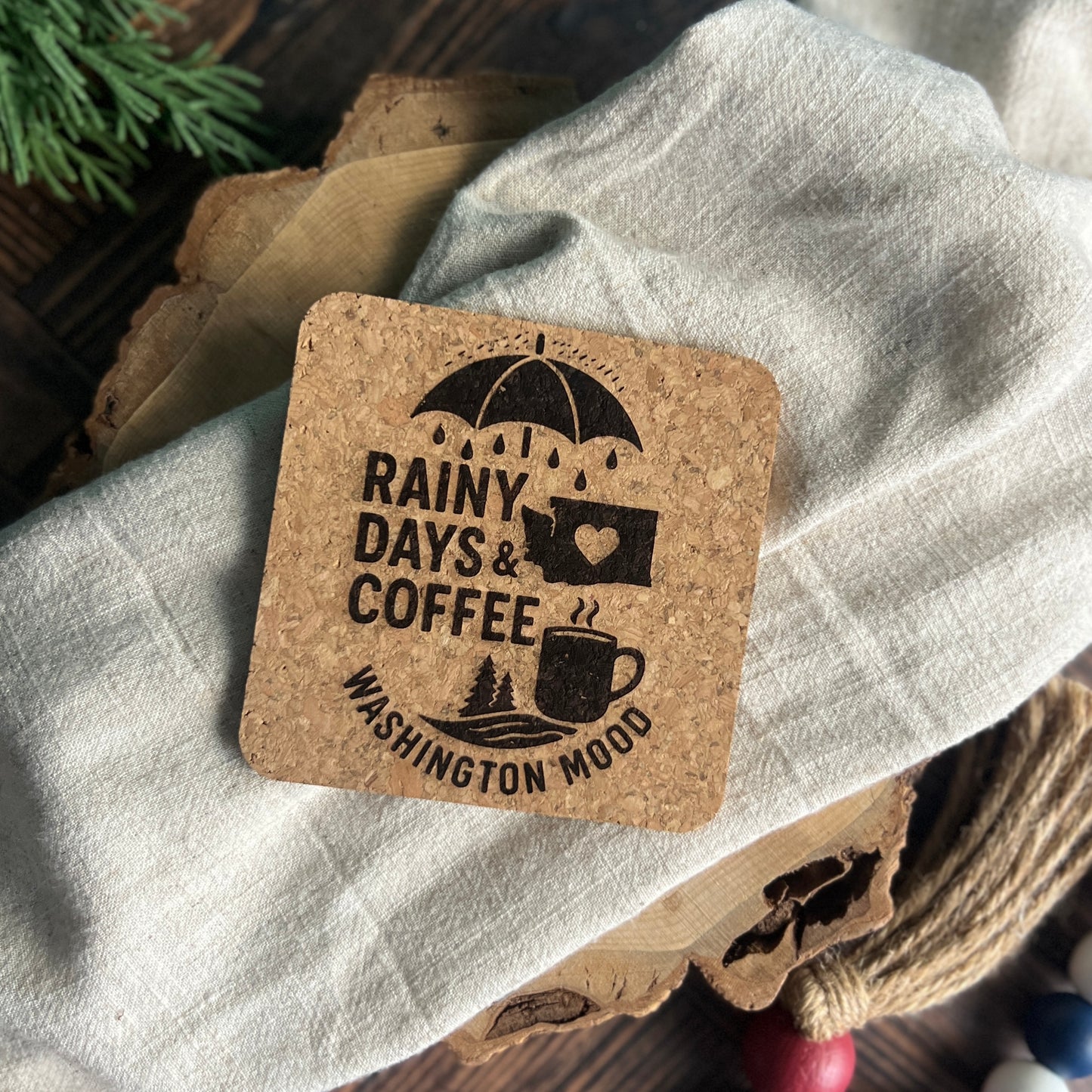 Rainy Days & Coffee Washington Mood Cork Coasters