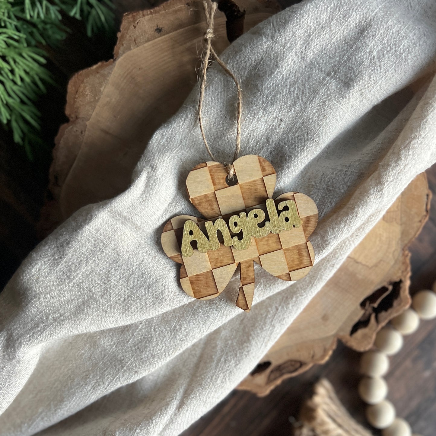 Personalized Checkered Shamrock Tags