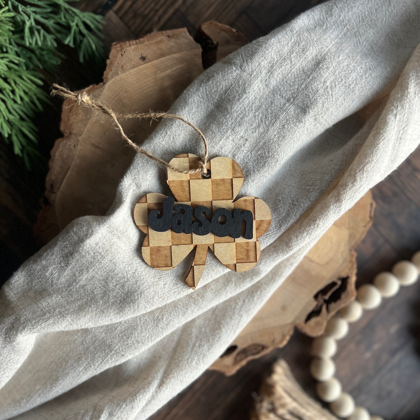 Personalized Checkered Shamrock Tags
