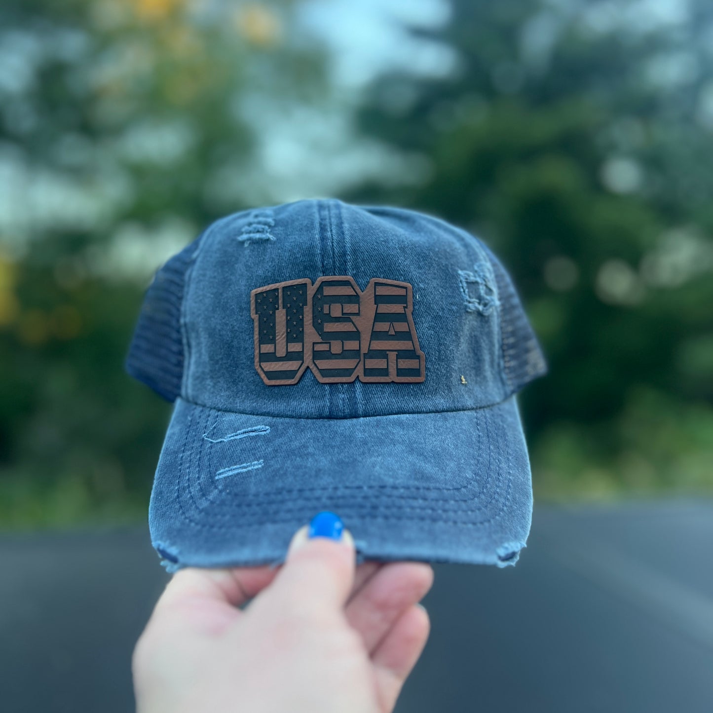 USA Distressed Ponytail Hat