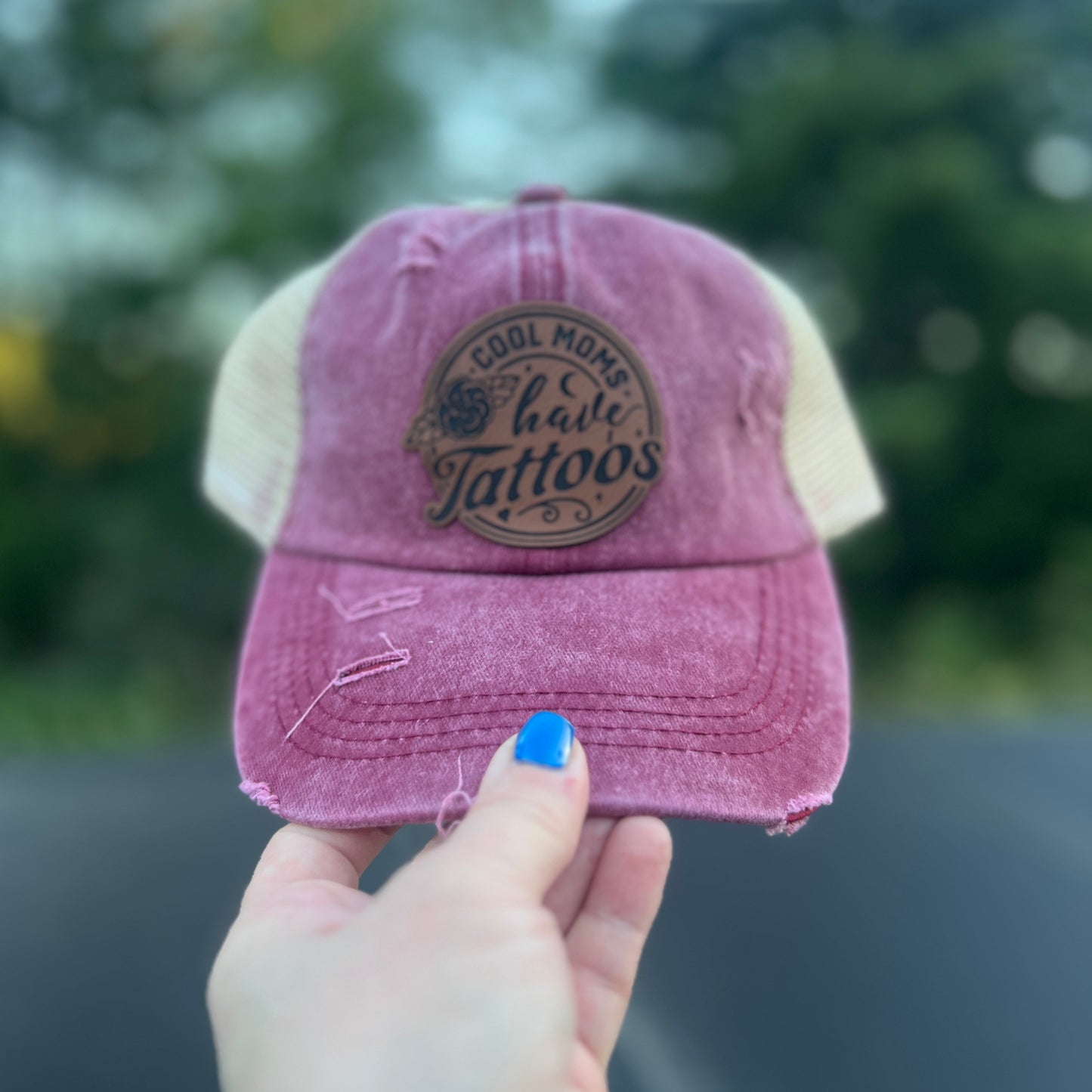 Cool Moms Have Tattoos Distressed Ponytail Hat
