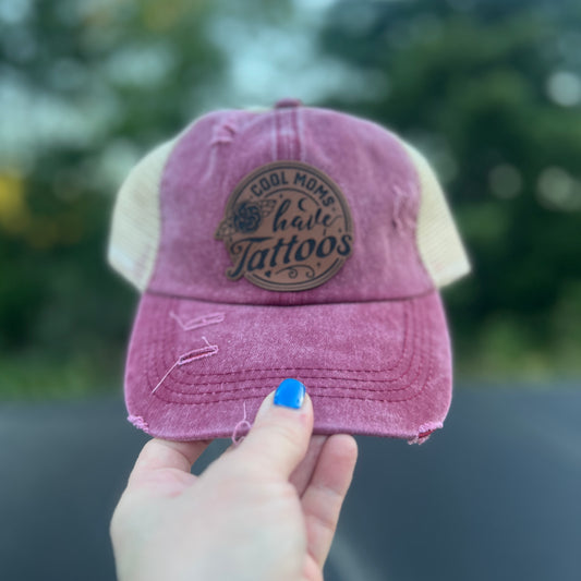 Cool Moms Have Tattoos Distressed Ponytail Hat