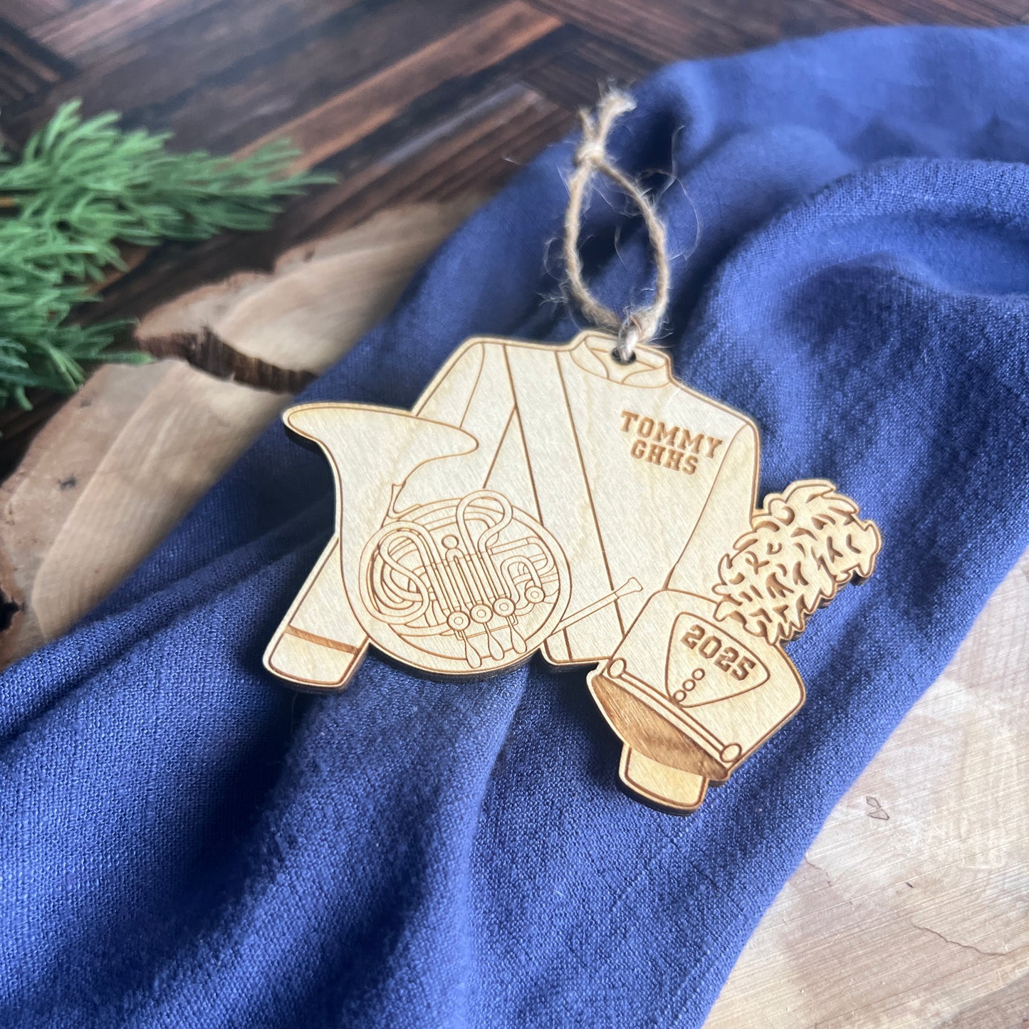 Personalized French Horn Wooden Christmas Ornament