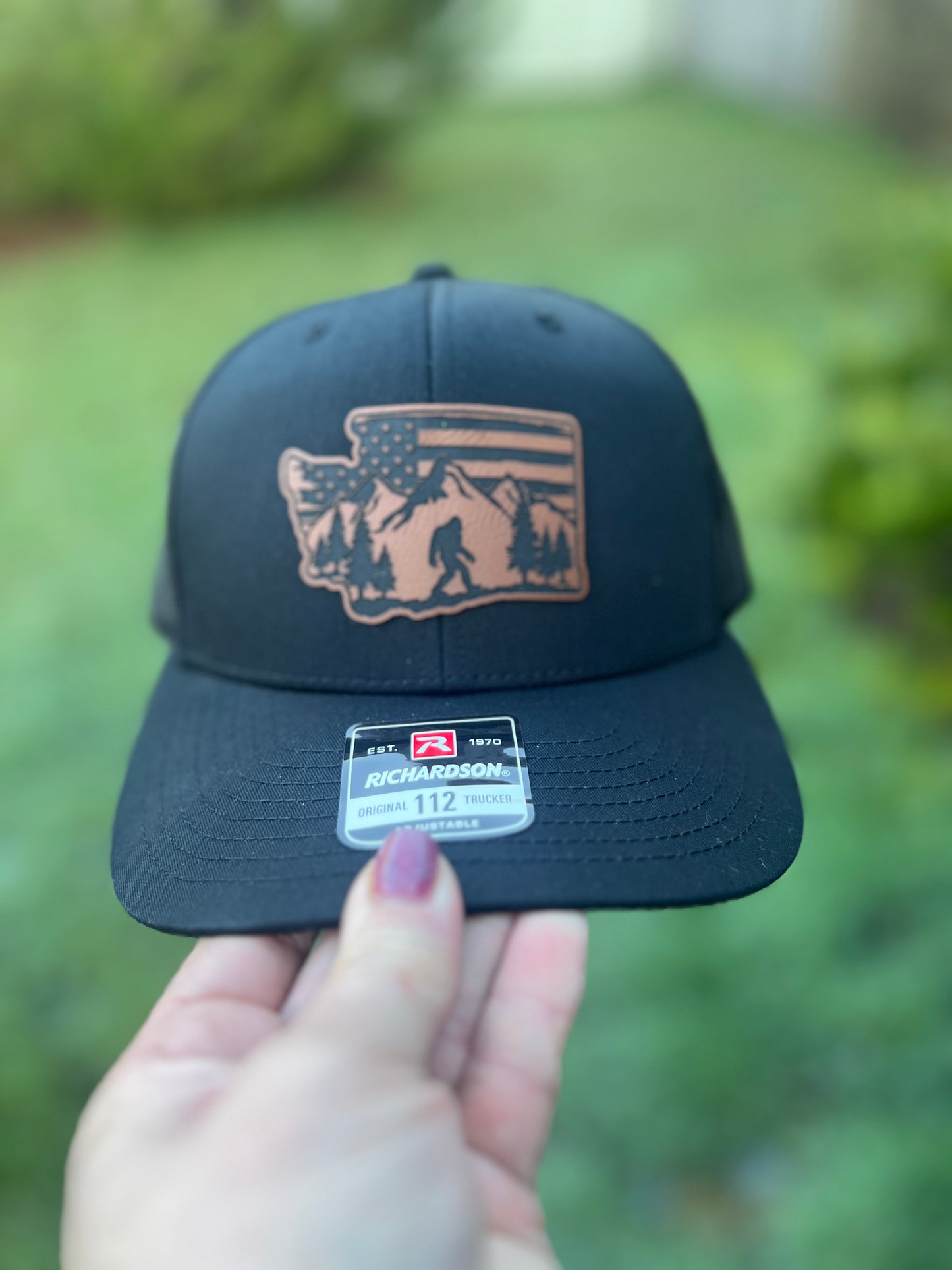 Bigfoot Washington State Richardson 112 Black/Black Trucker Hat