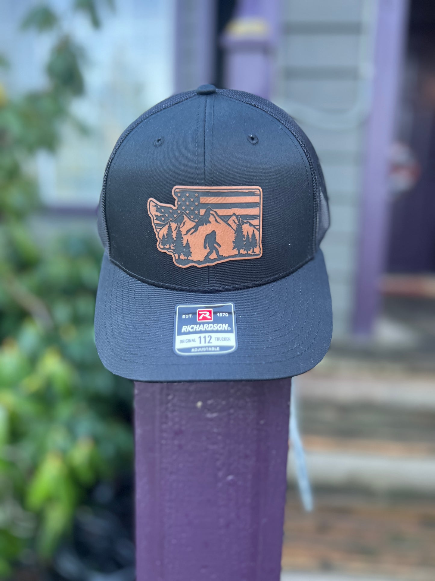 Bigfoot Washington State Richardson 112 Black/Black Trucker Hat