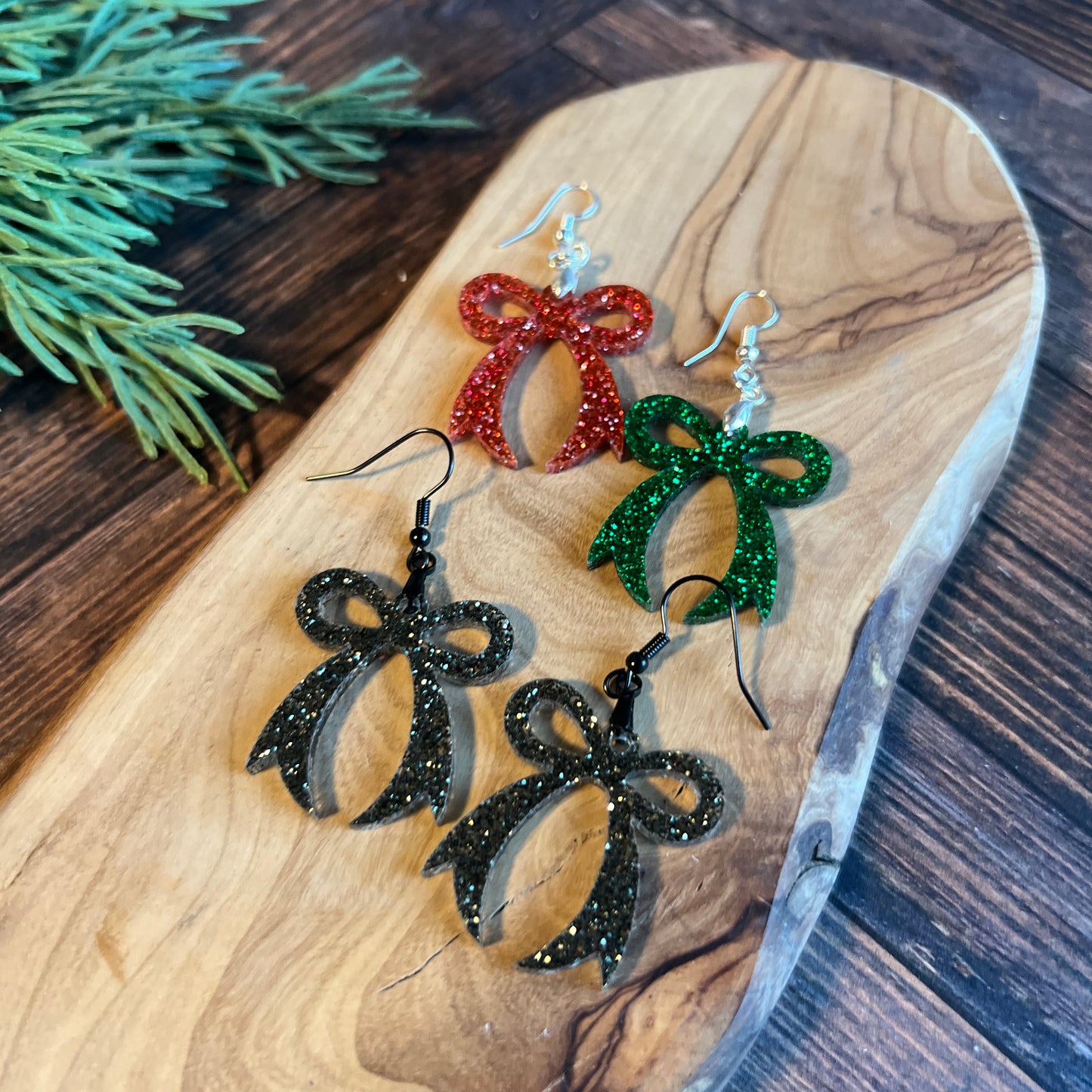 Black Glitter Bow Earrings