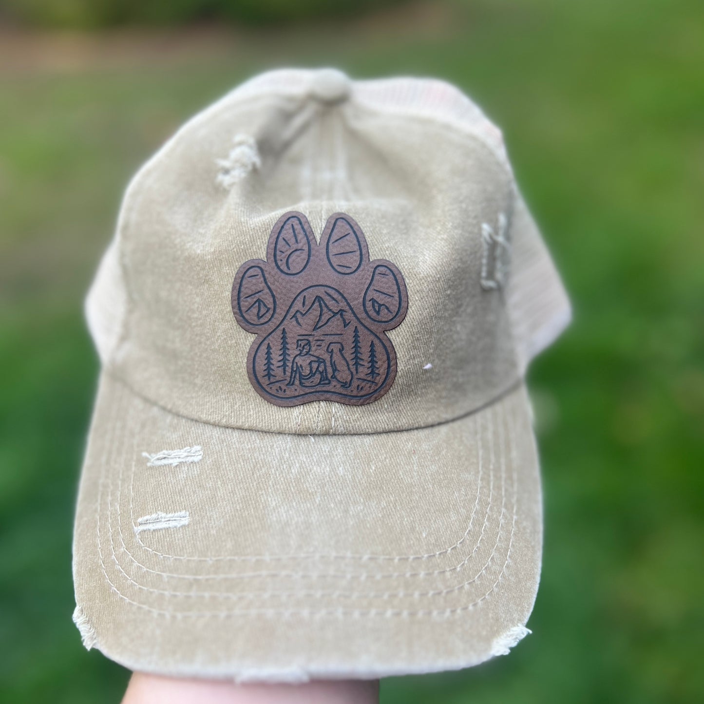 Paw Print Khaki Distressed Ponytail