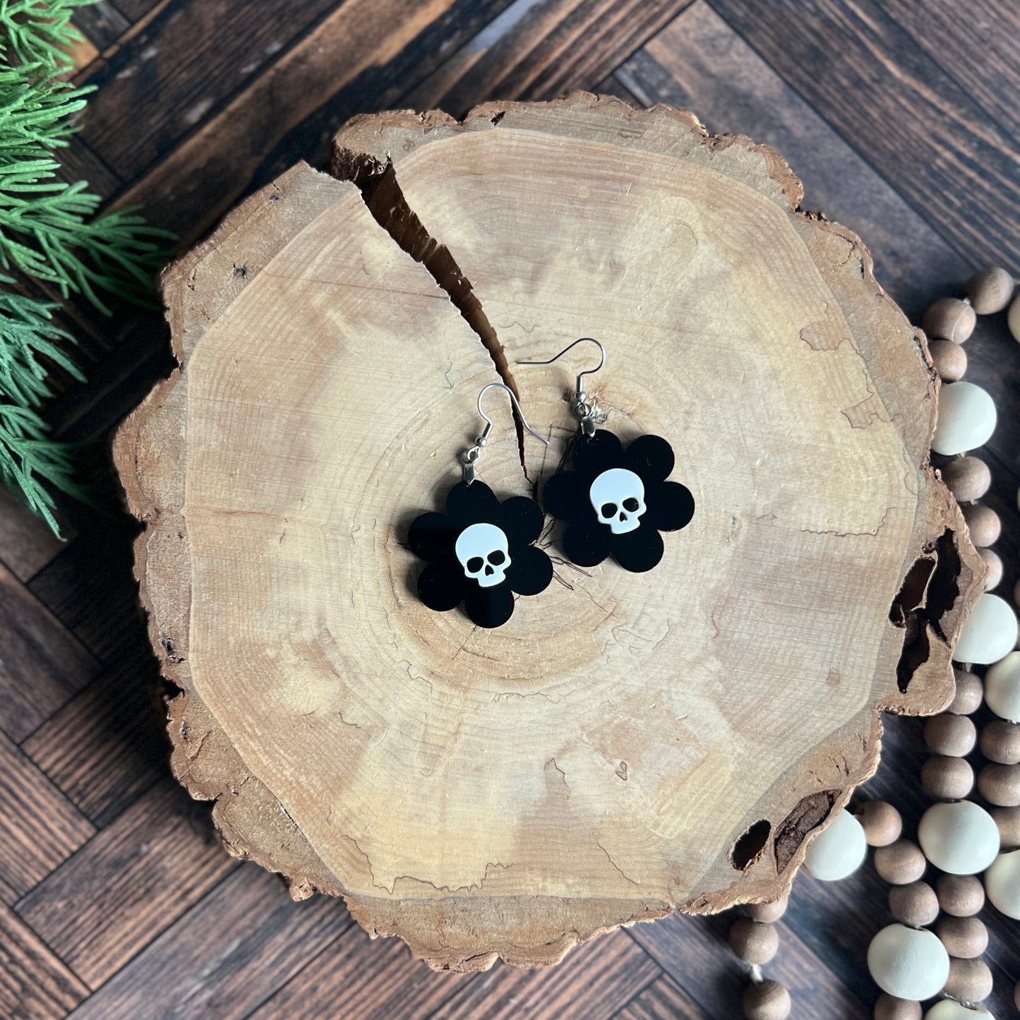 Spooky Skull & Daisy Earrings