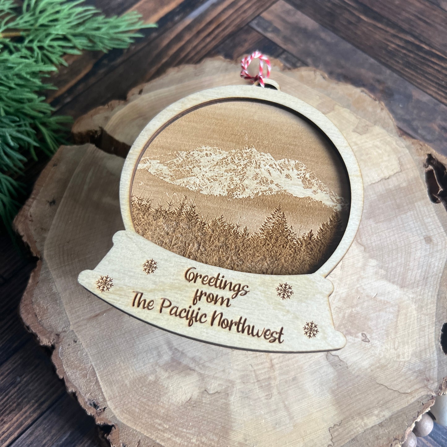 Pacific Northwest Photo Engraved Snow Globes Ornaments