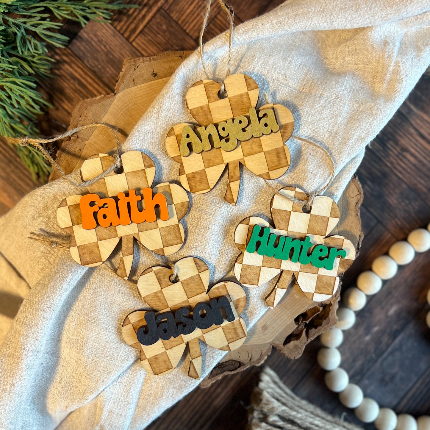 Personalized Checkered Shamrock Tags
