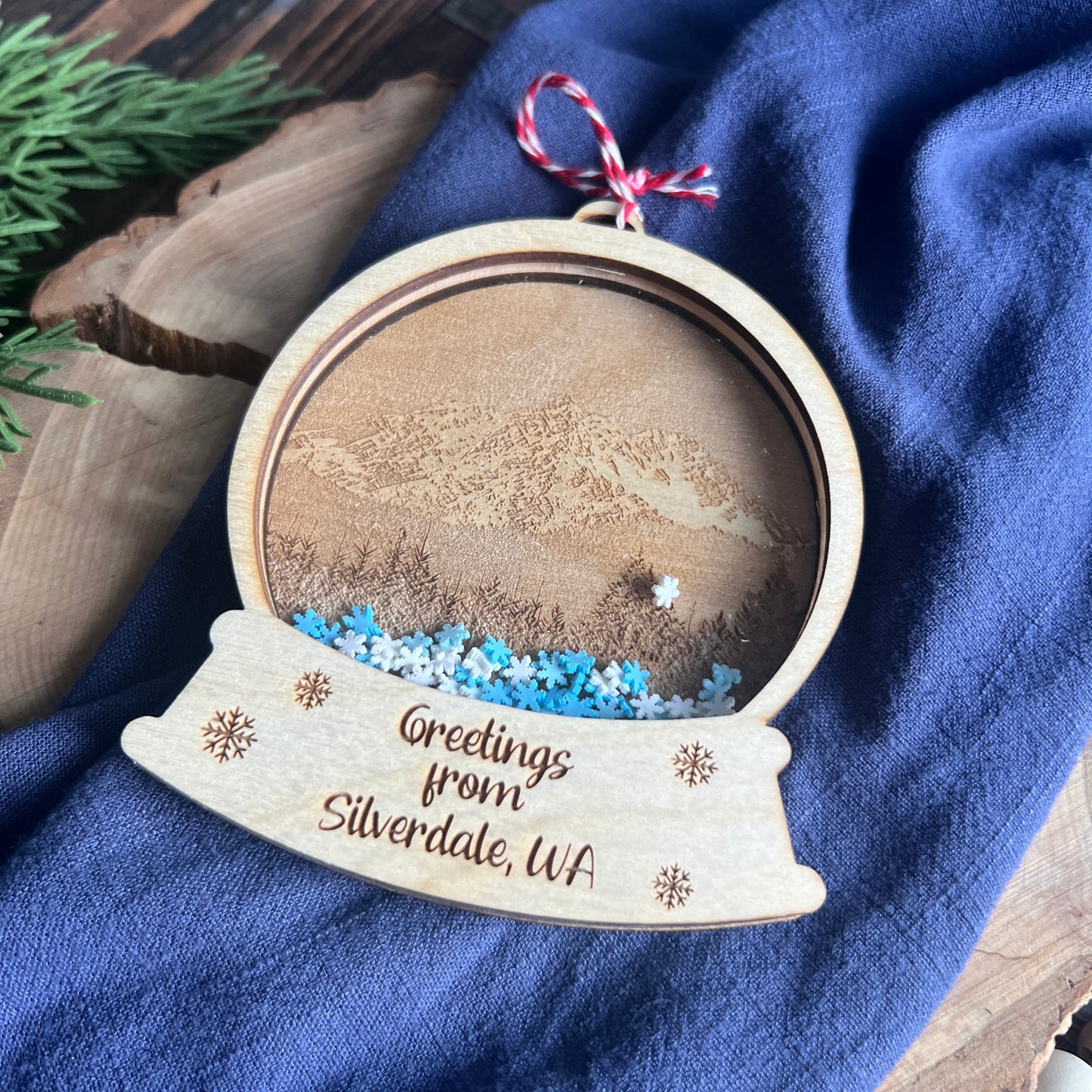 Pacific Northwest Photo Engraved Snow Globes Ornaments
