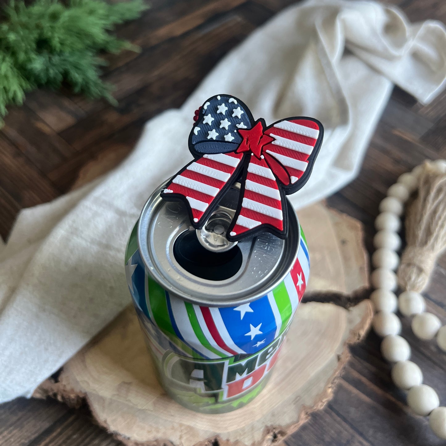 Patriotic Bow Soda Can Opener Keychain