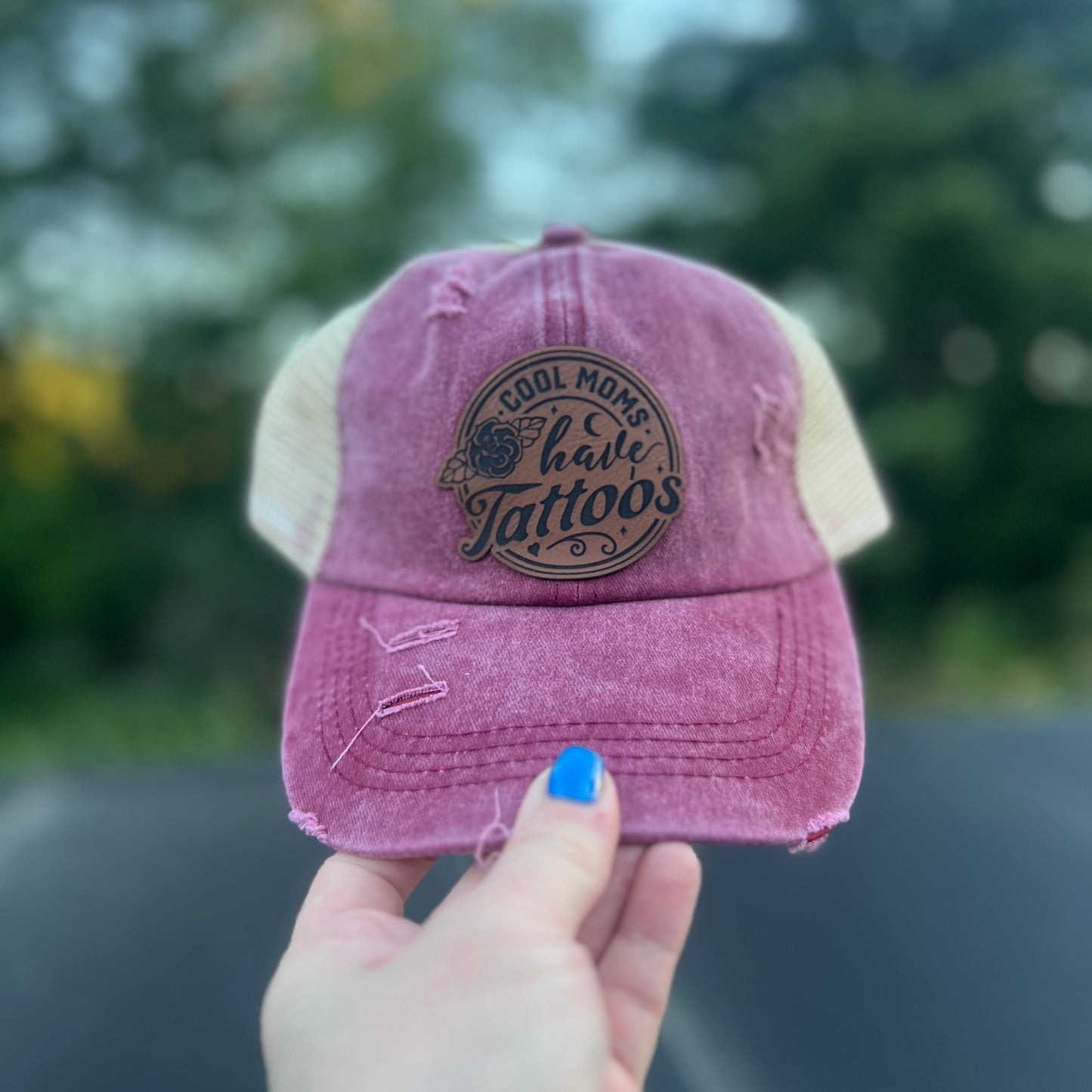 Cool Moms Have Tattoos Distressed Ponytail Hat