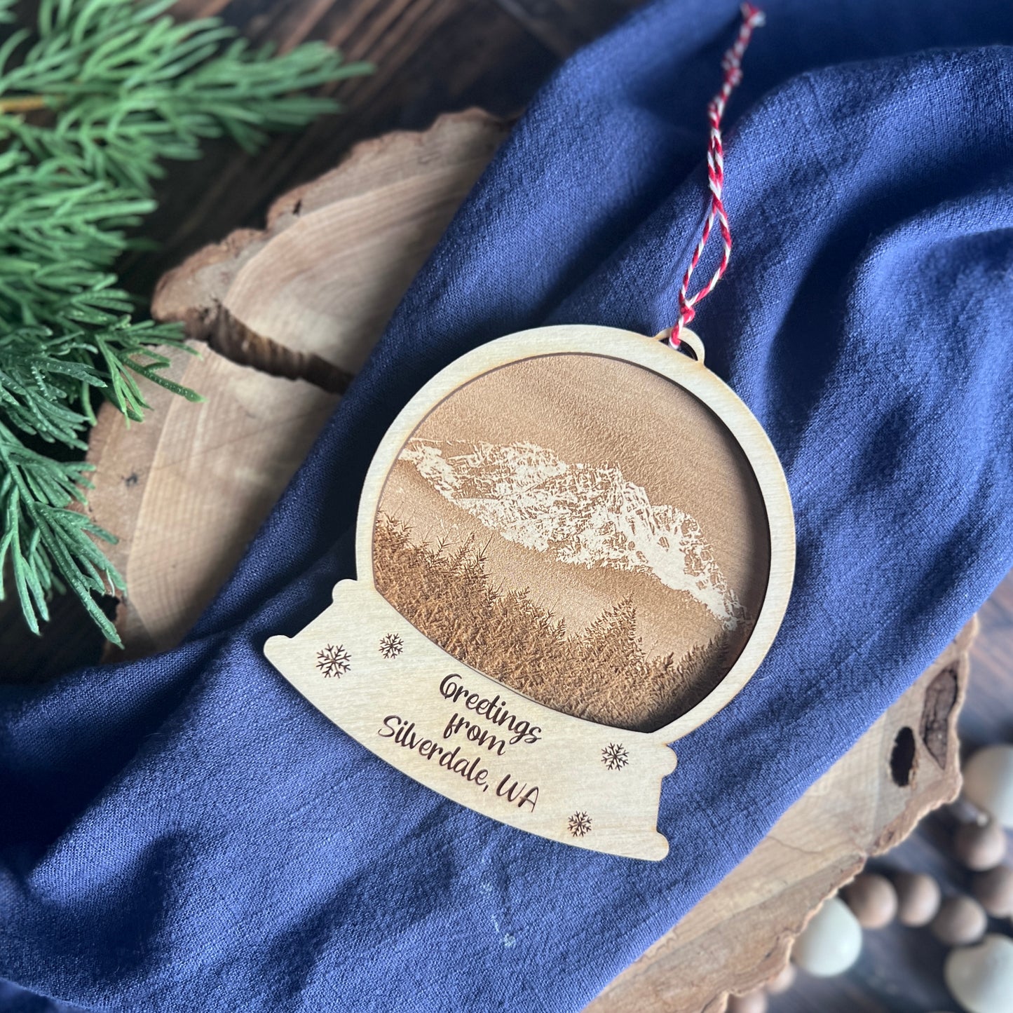 Pacific Northwest Photo Engraved Snow Globes Ornaments