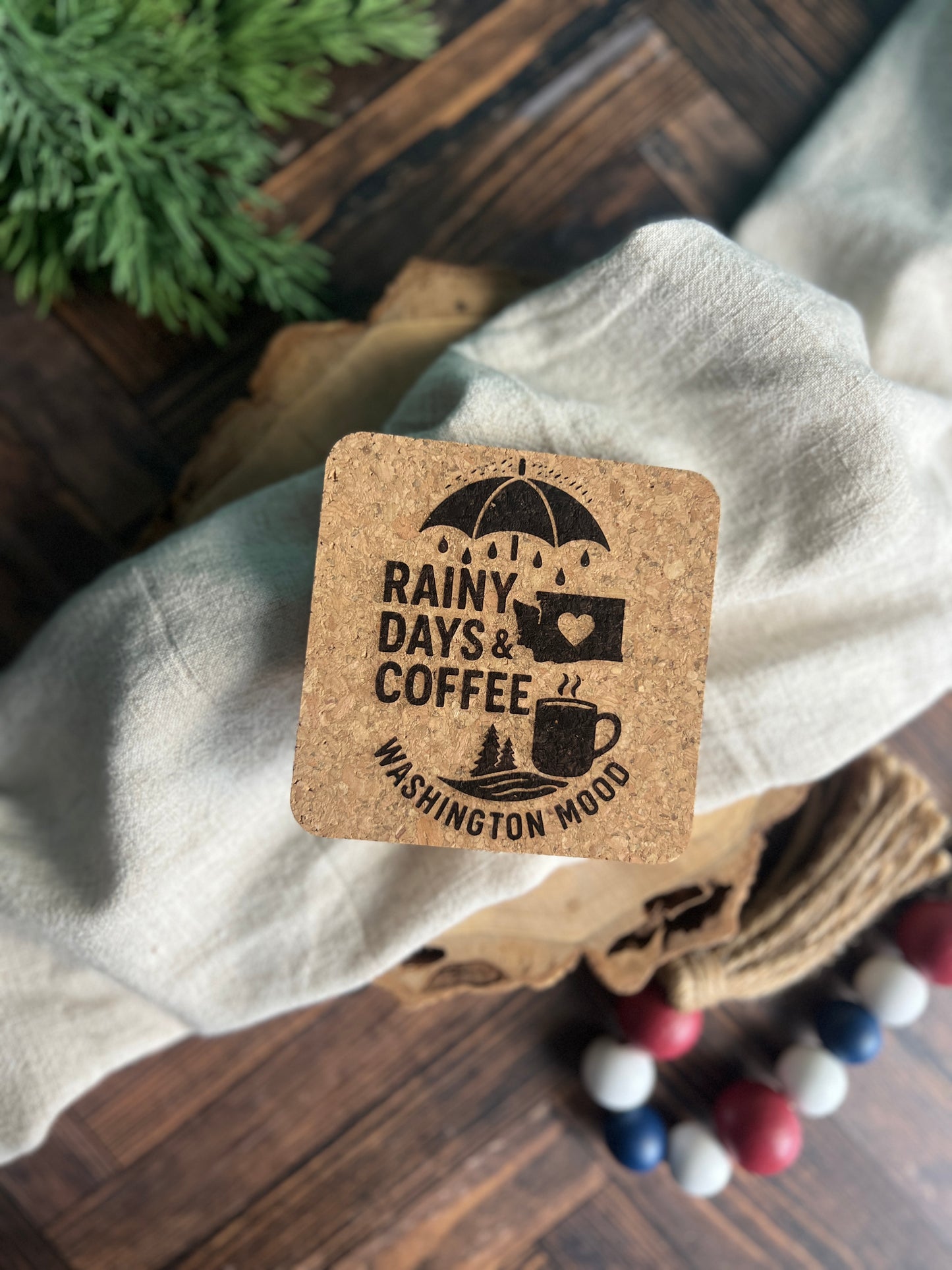 Rainy Days & Coffee Washington Mood Cork Coasters
