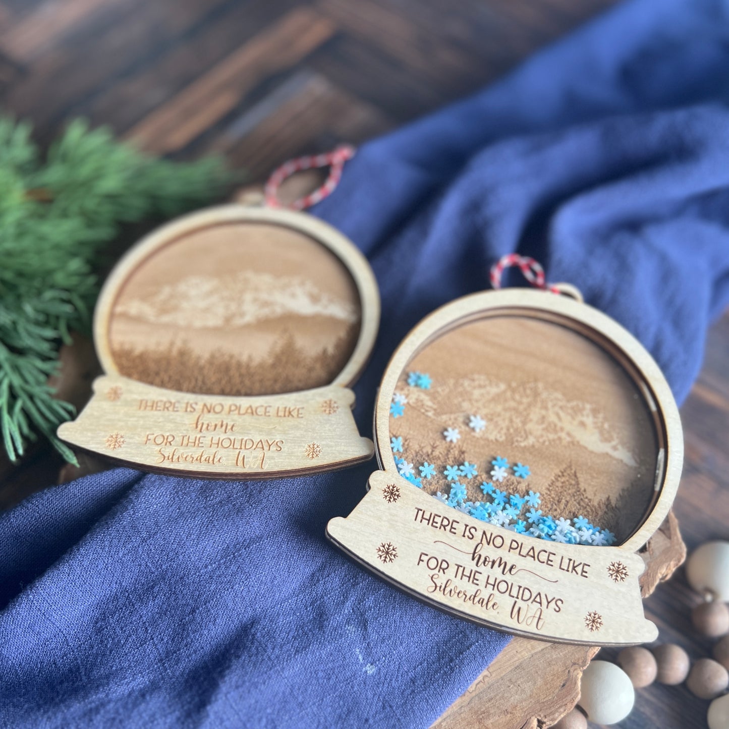 Pacific Northwest Photo Engraved Snow Globes Ornaments