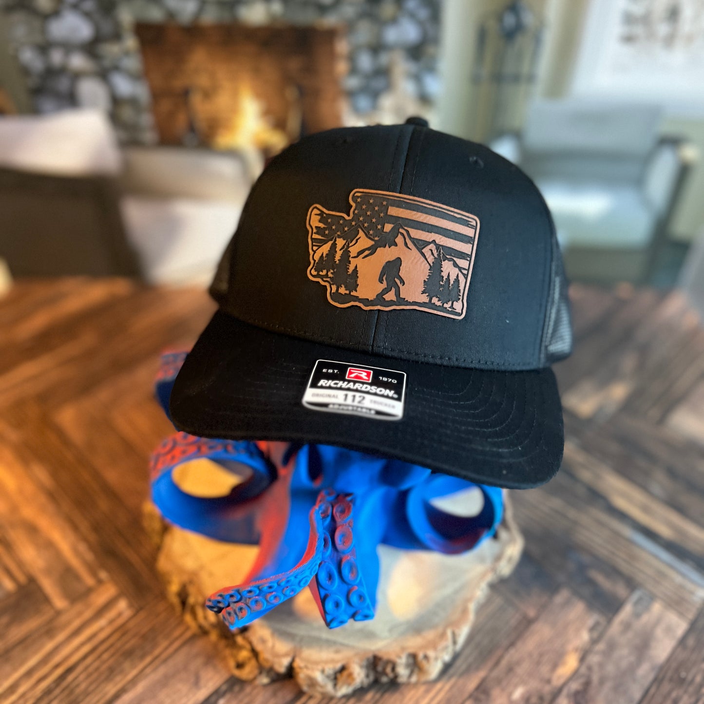 Bigfoot Washington State Richardson 112 Black/Black Trucker Hat