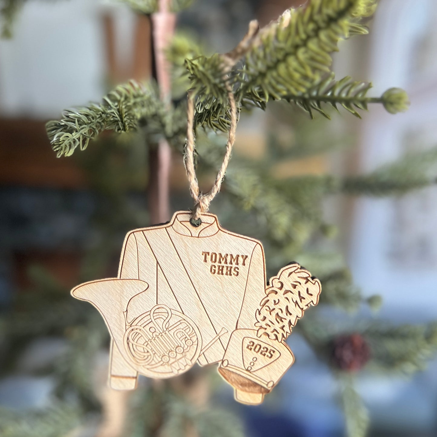 Personalized French Horn Wooden Christmas Ornament