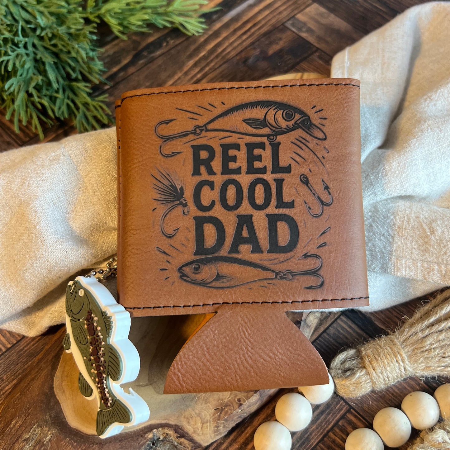 Reel Cool Dad Leatherette Can Cooler