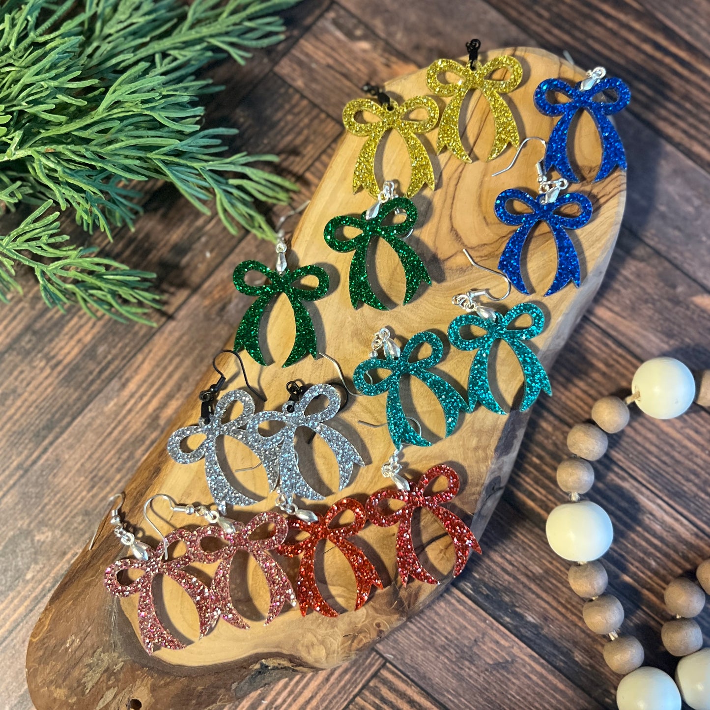 Silver Glitter Bow Earrings