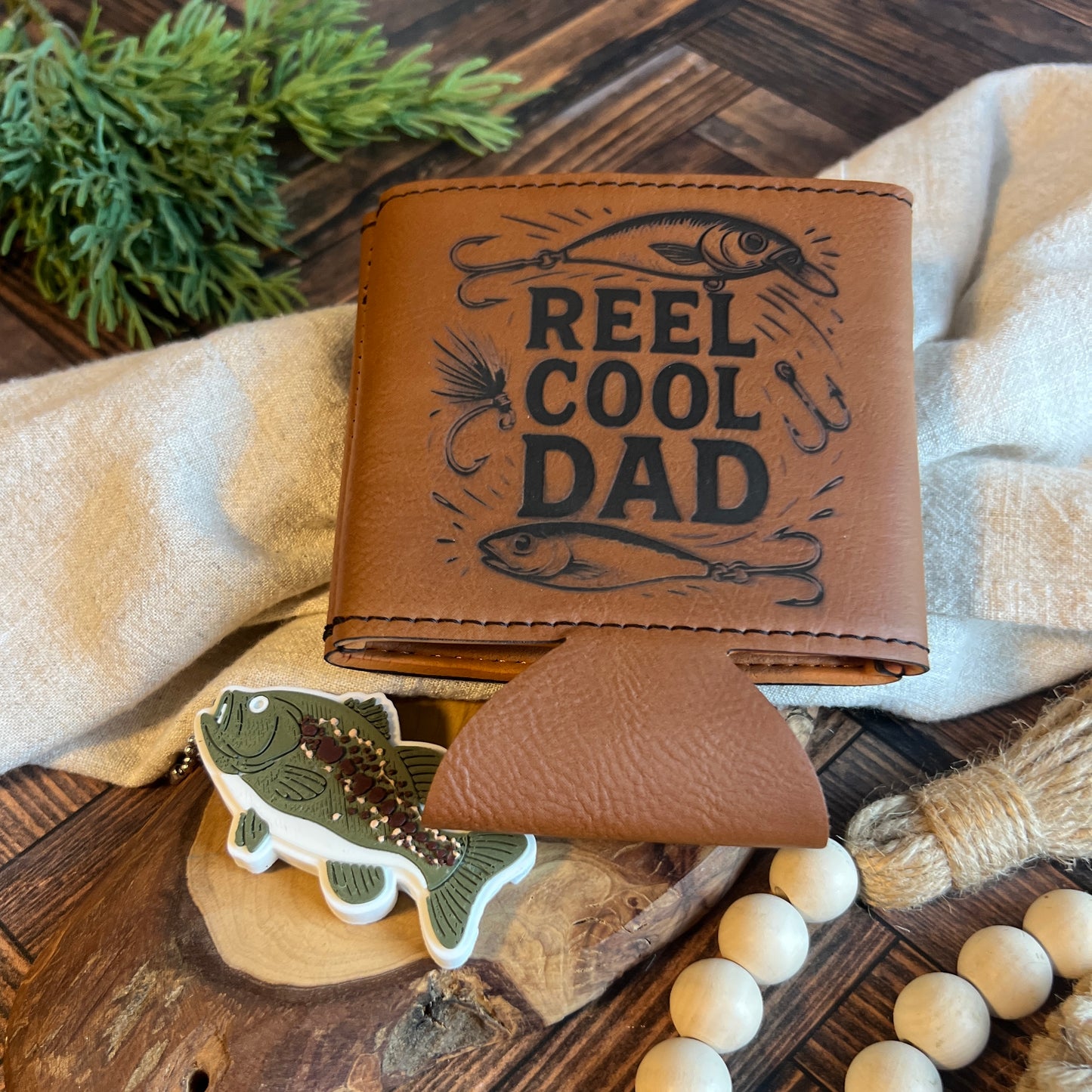 Reel Cool Dad Leatherette Can Cooler