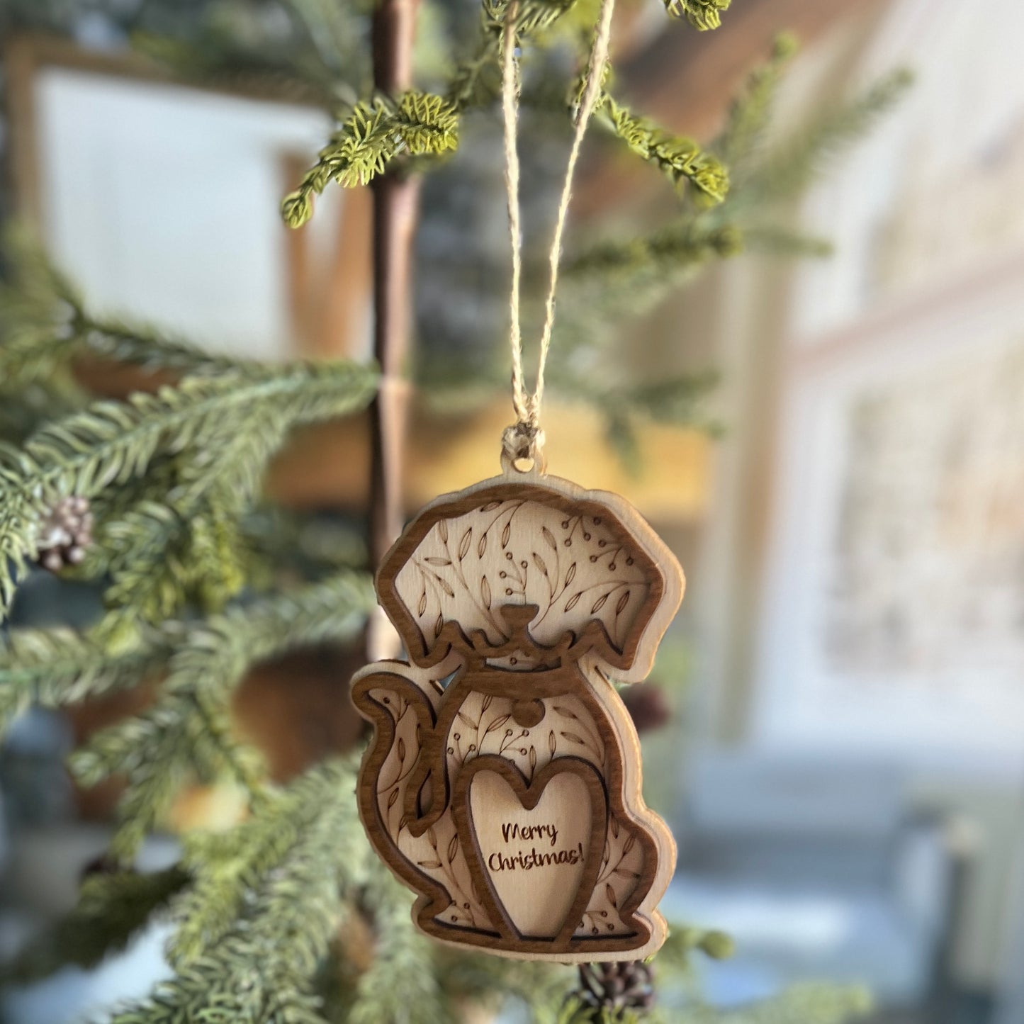 Dog with Heart Christmas Ornament