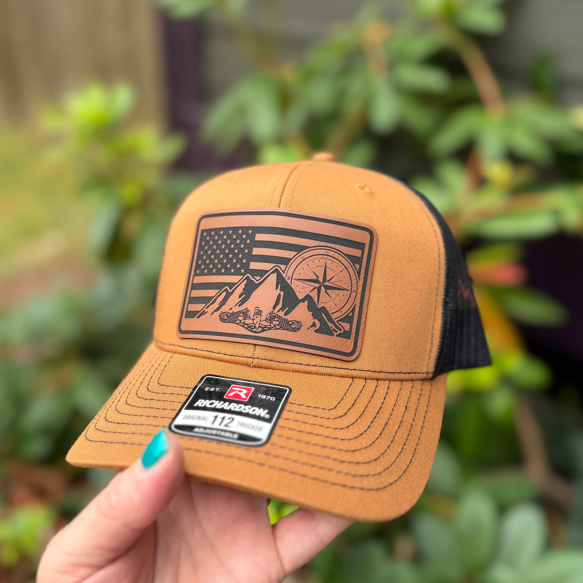 American Flag, Compass, Mountains and Dolphins Richardson 112 Carmel/Black Hat