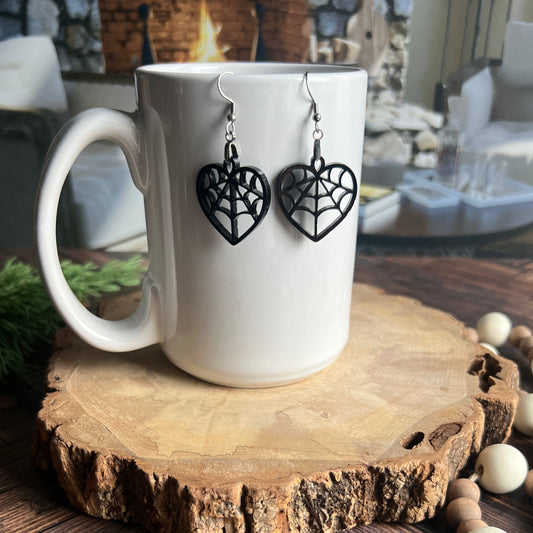 Spider Web in a Heart Earrings