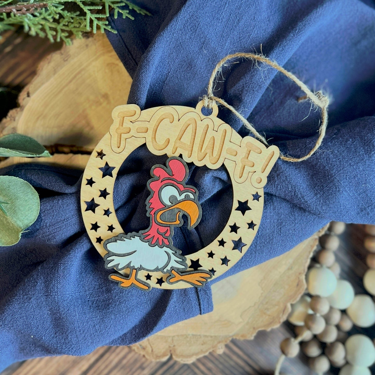 Cheeky Chicken F-Caw-F Ornament