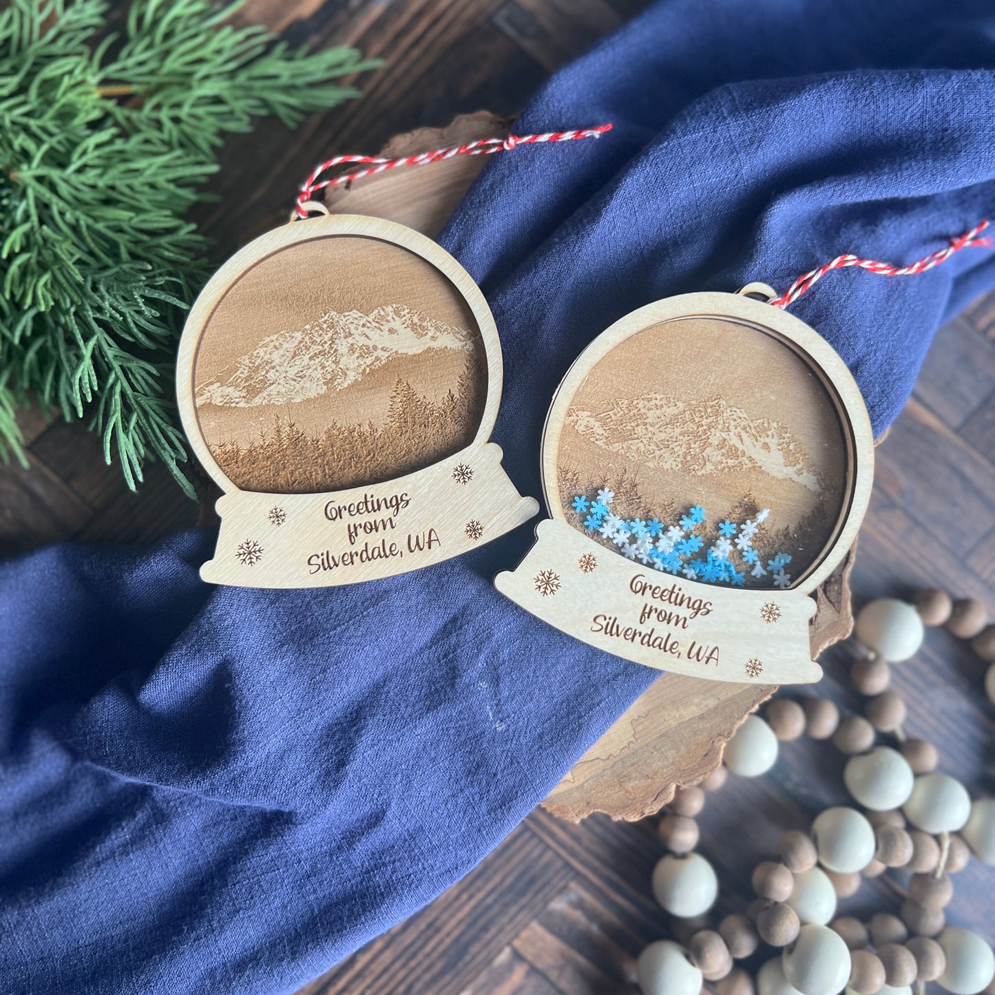 Pacific Northwest Photo Engraved Snow Globes Ornaments