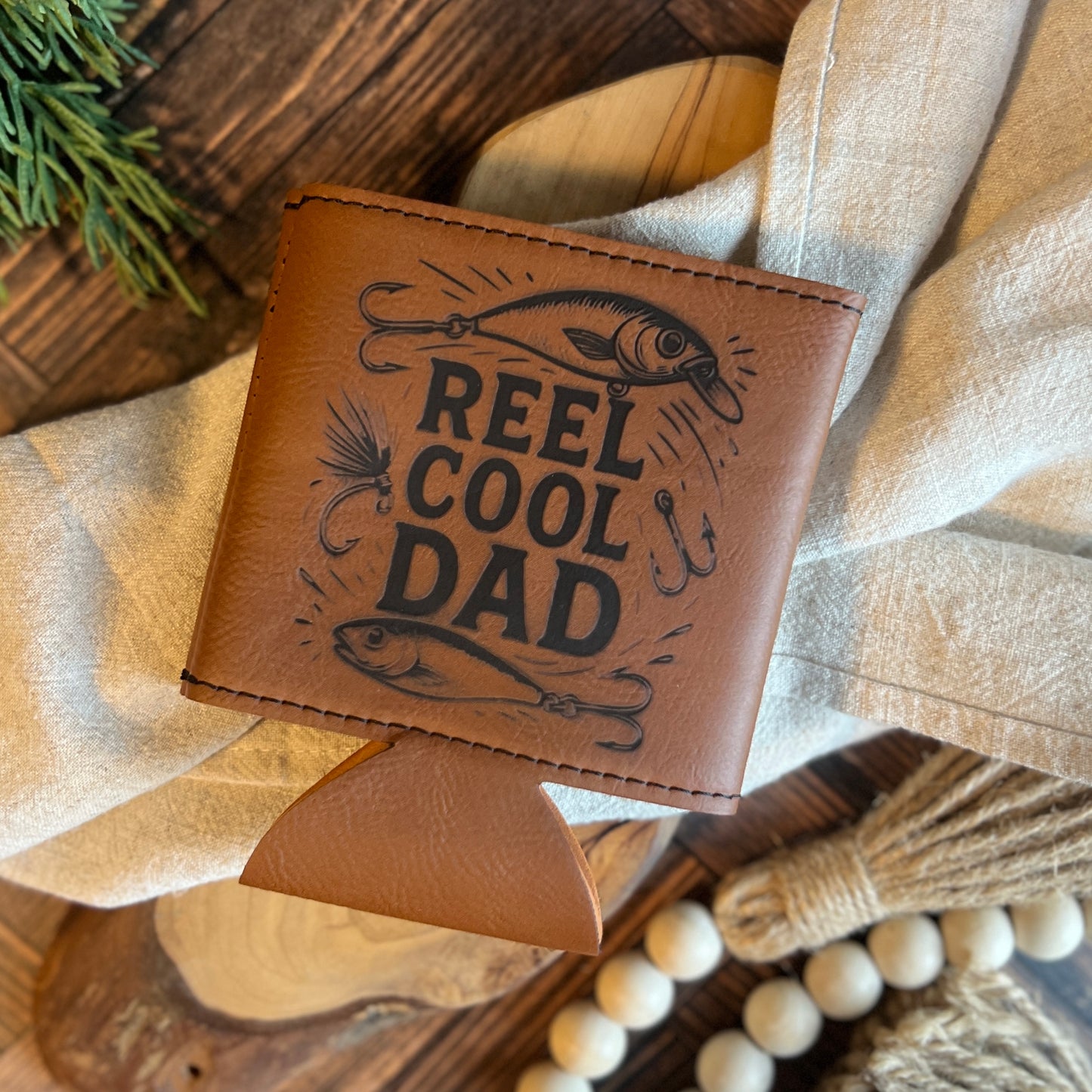 Reel Cool Dad Leatherette Can Cooler