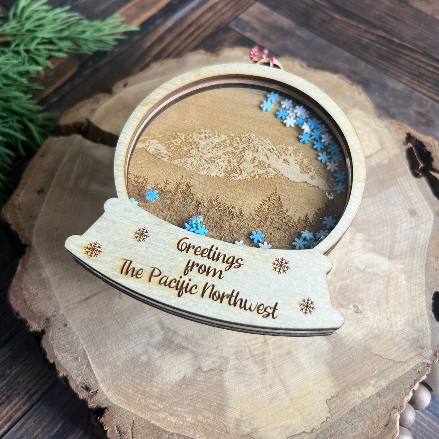 Pacific Northwest Photo Engraved Snow Globes Ornaments