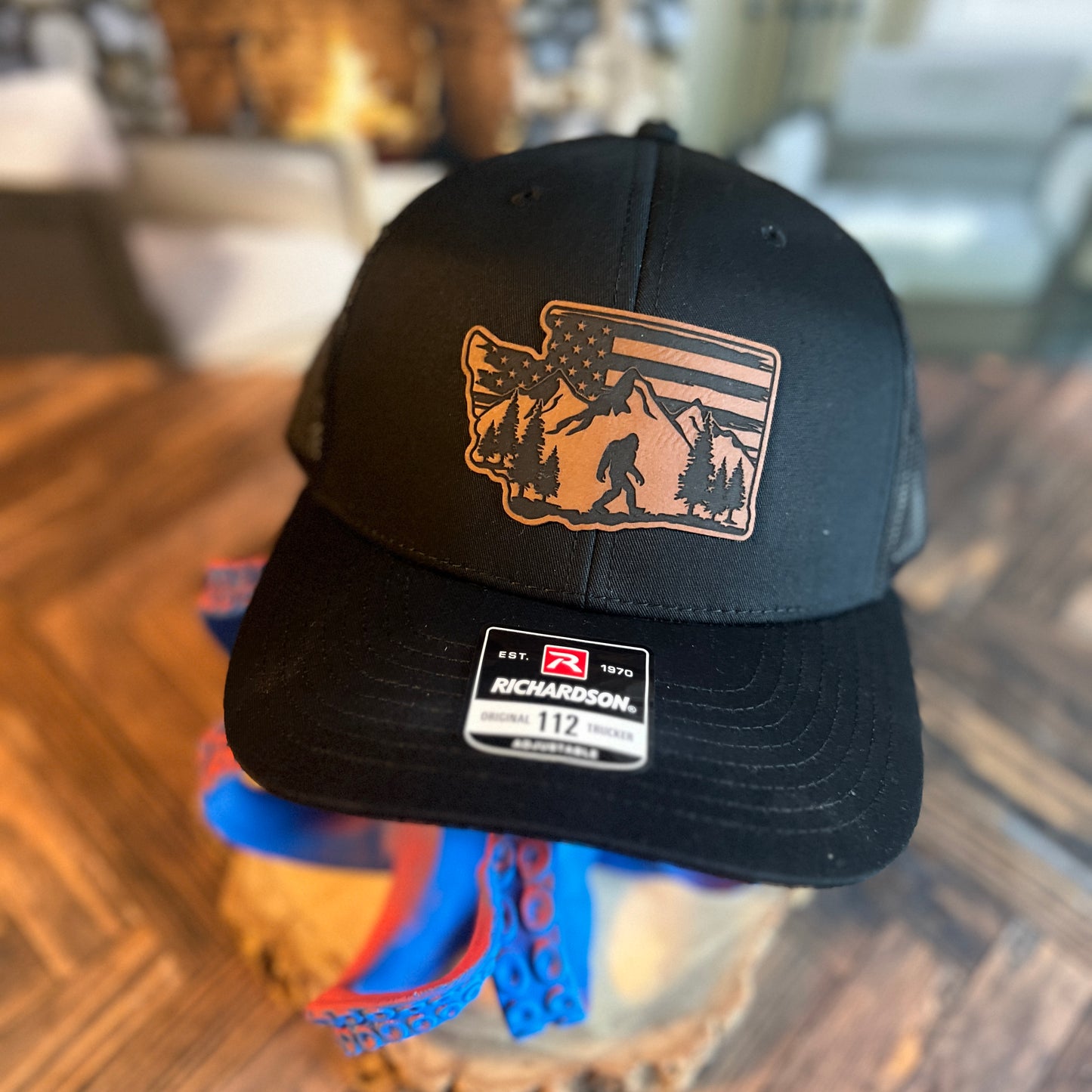 Bigfoot Washington State Richardson 112 Black/Black Trucker Hat