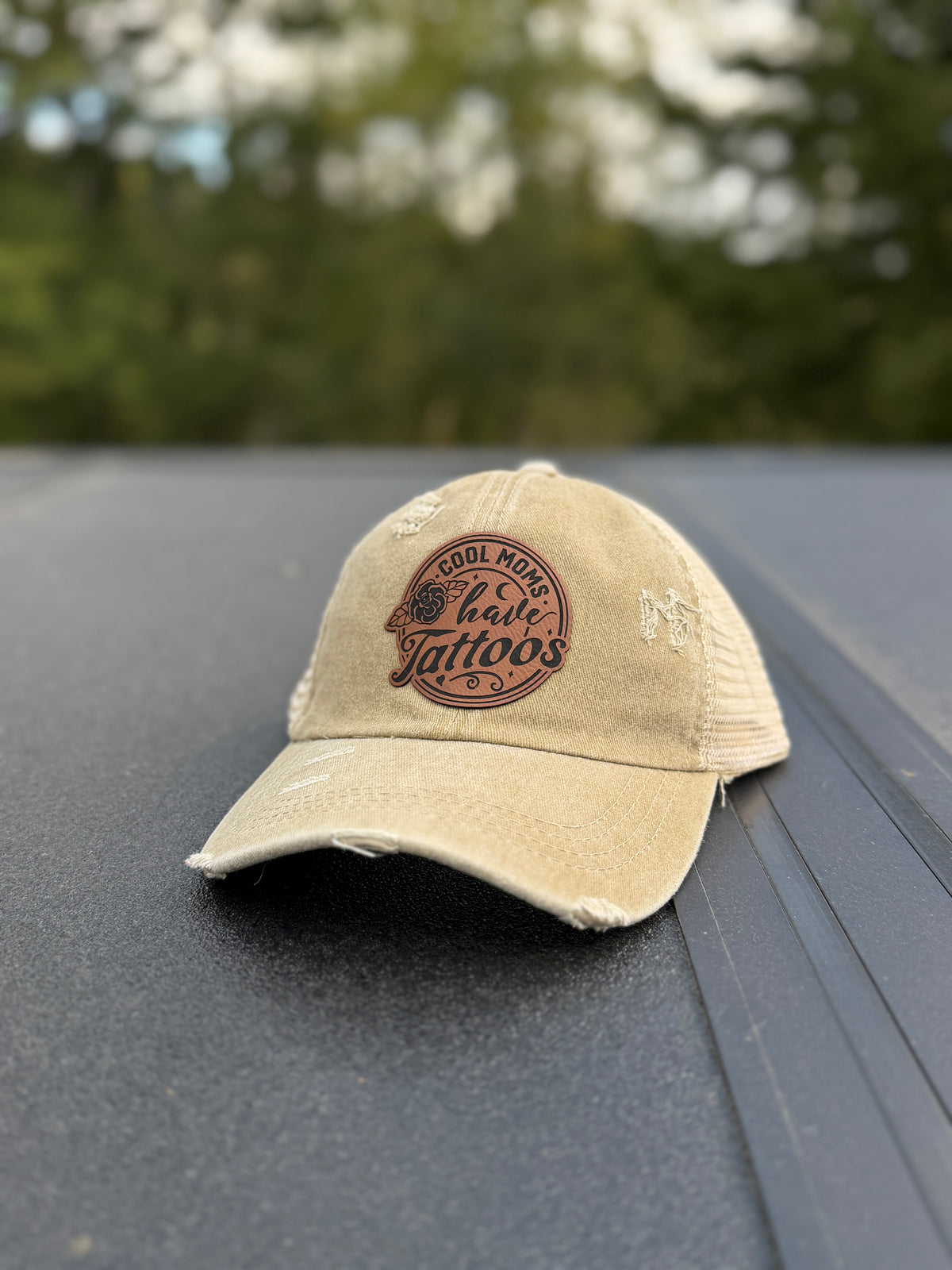 Cool Moms Have Tatttos Khaki Ponytail Hat