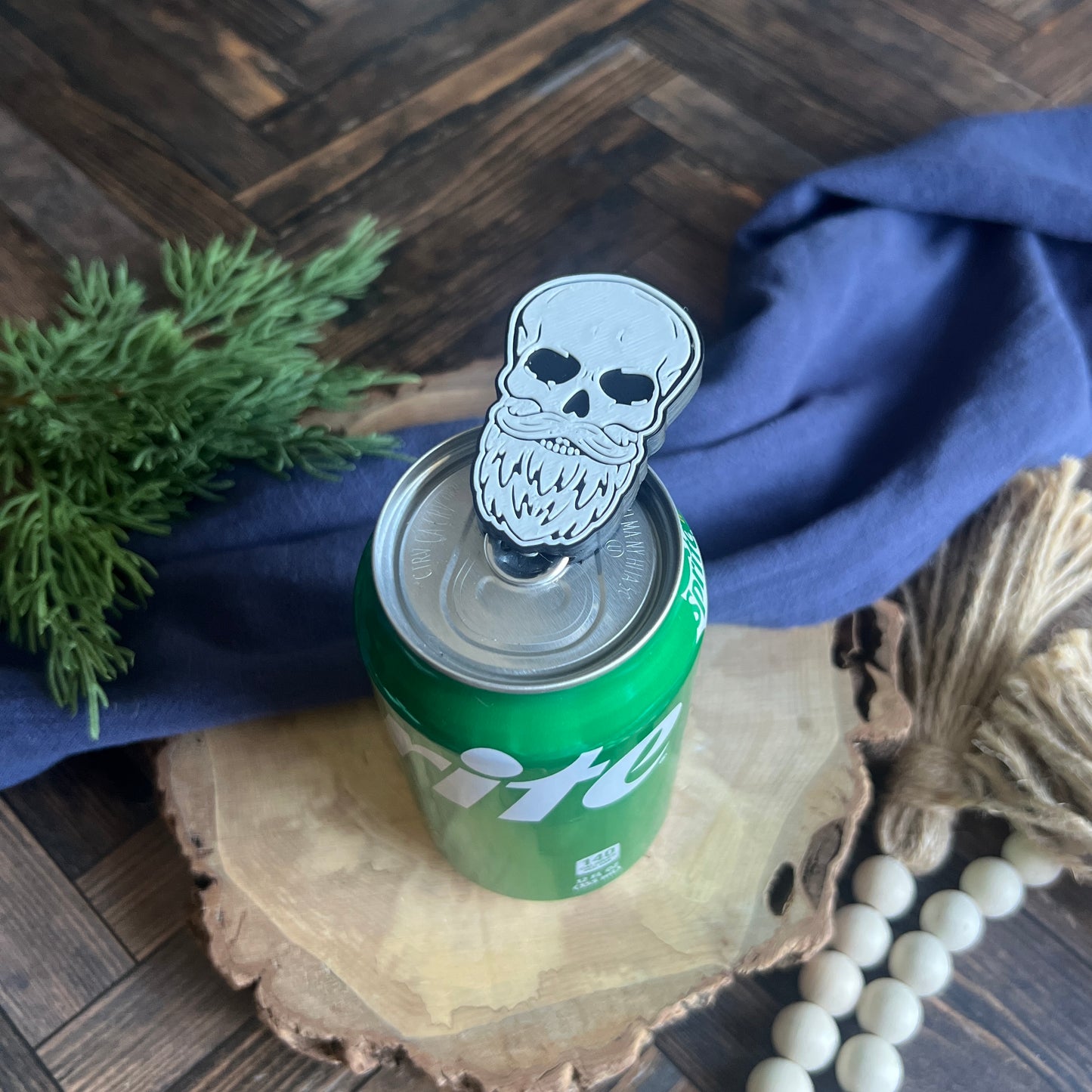 Mustache and Bearded Skull Soda Can Opener Keychain
