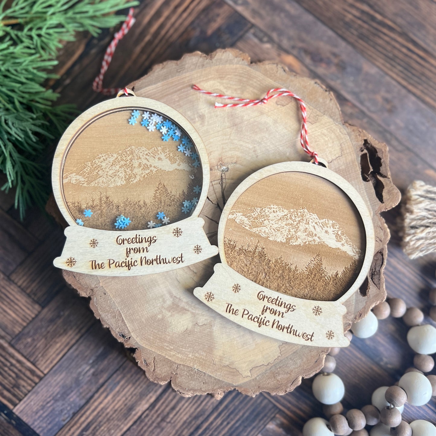 Pacific Northwest Photo Engraved Snow Globes Ornaments