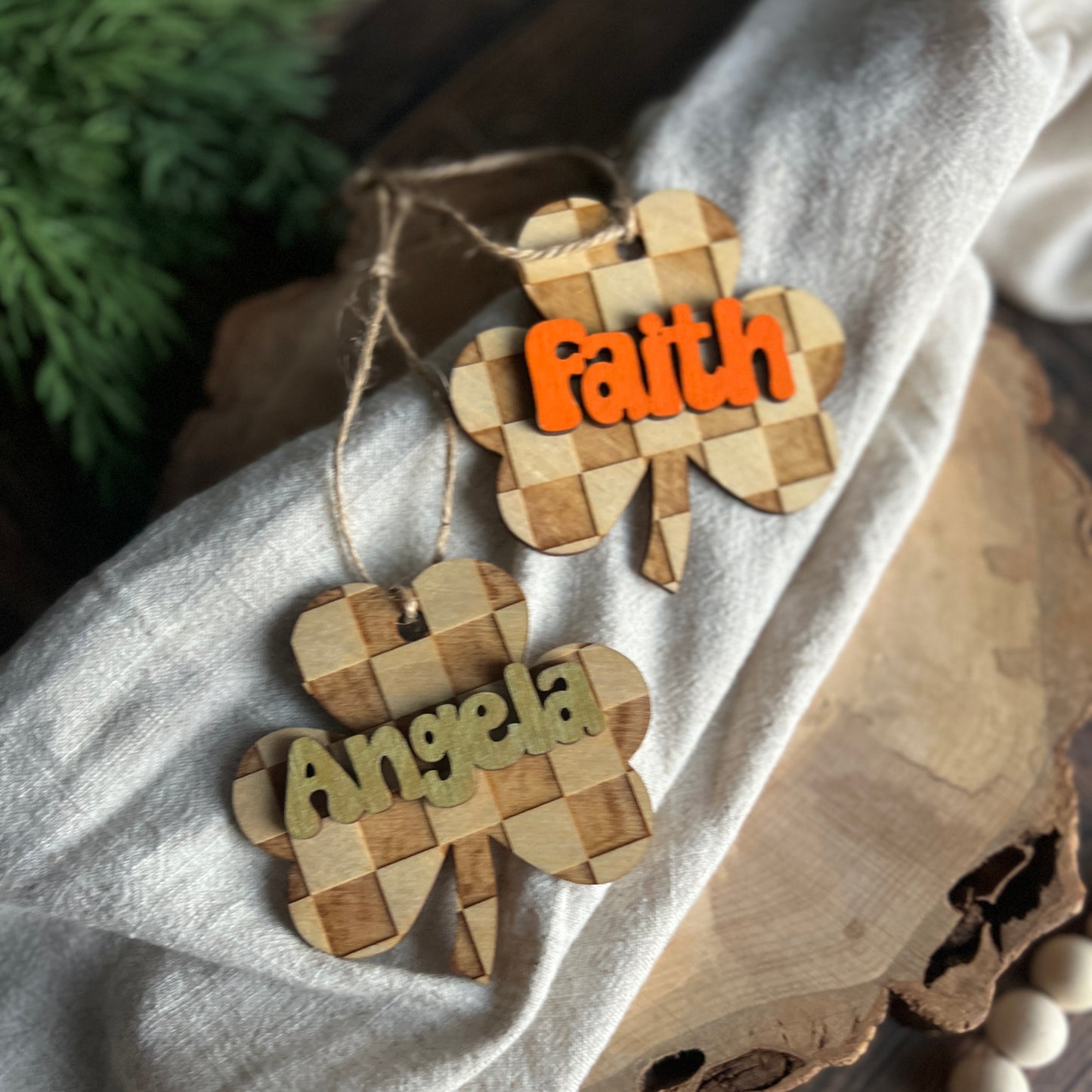 Personalized Checkered Shamrock Tags