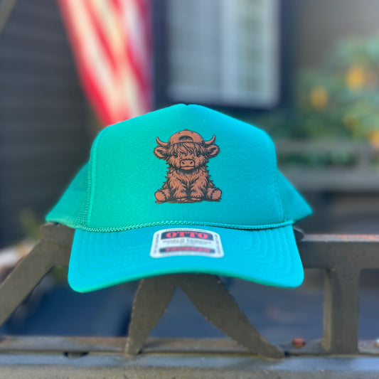 Highland Cow with Baseball Cap Otto Foam Front Trucker Hat