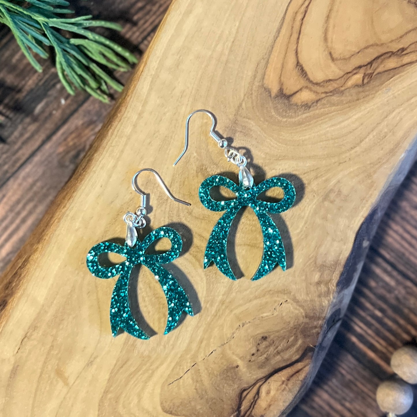 Turquoise Glitter Bow Earrings