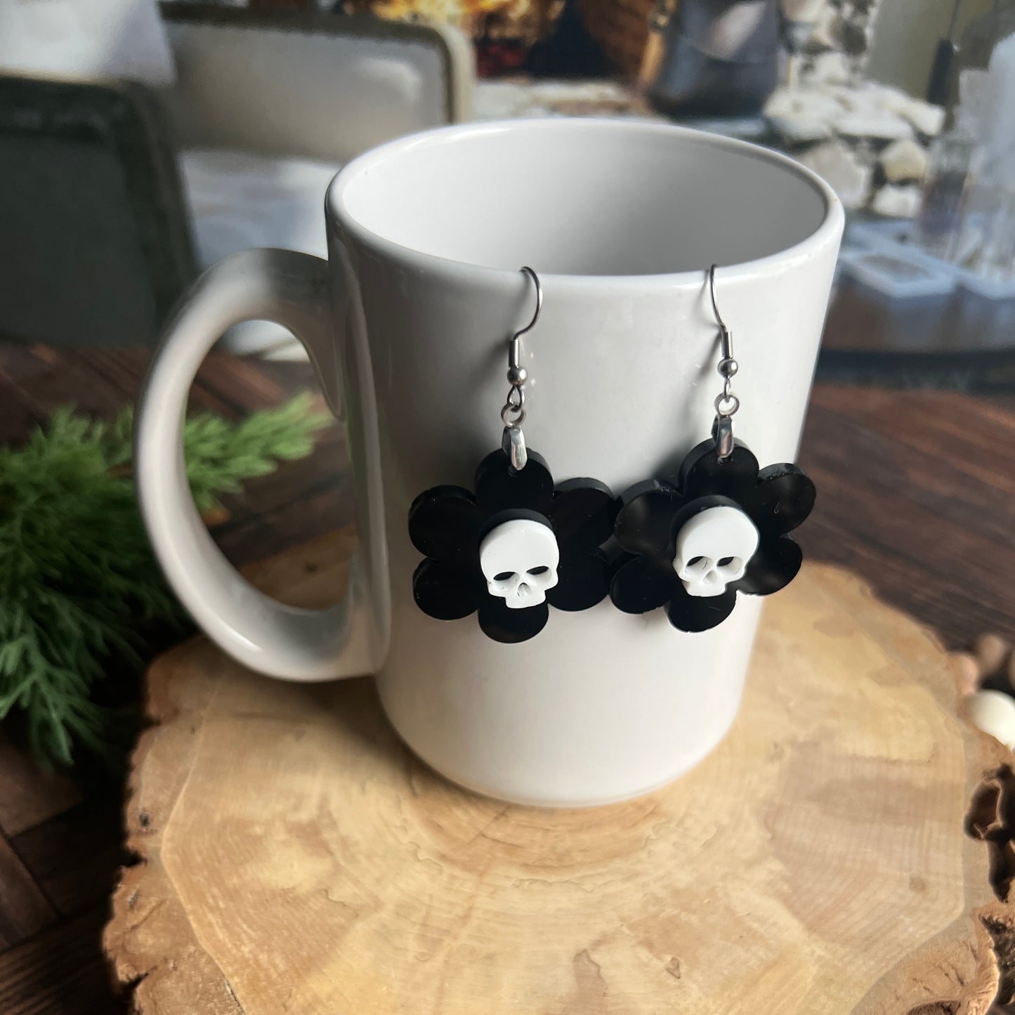 Spooky Skull & Daisy Earrings