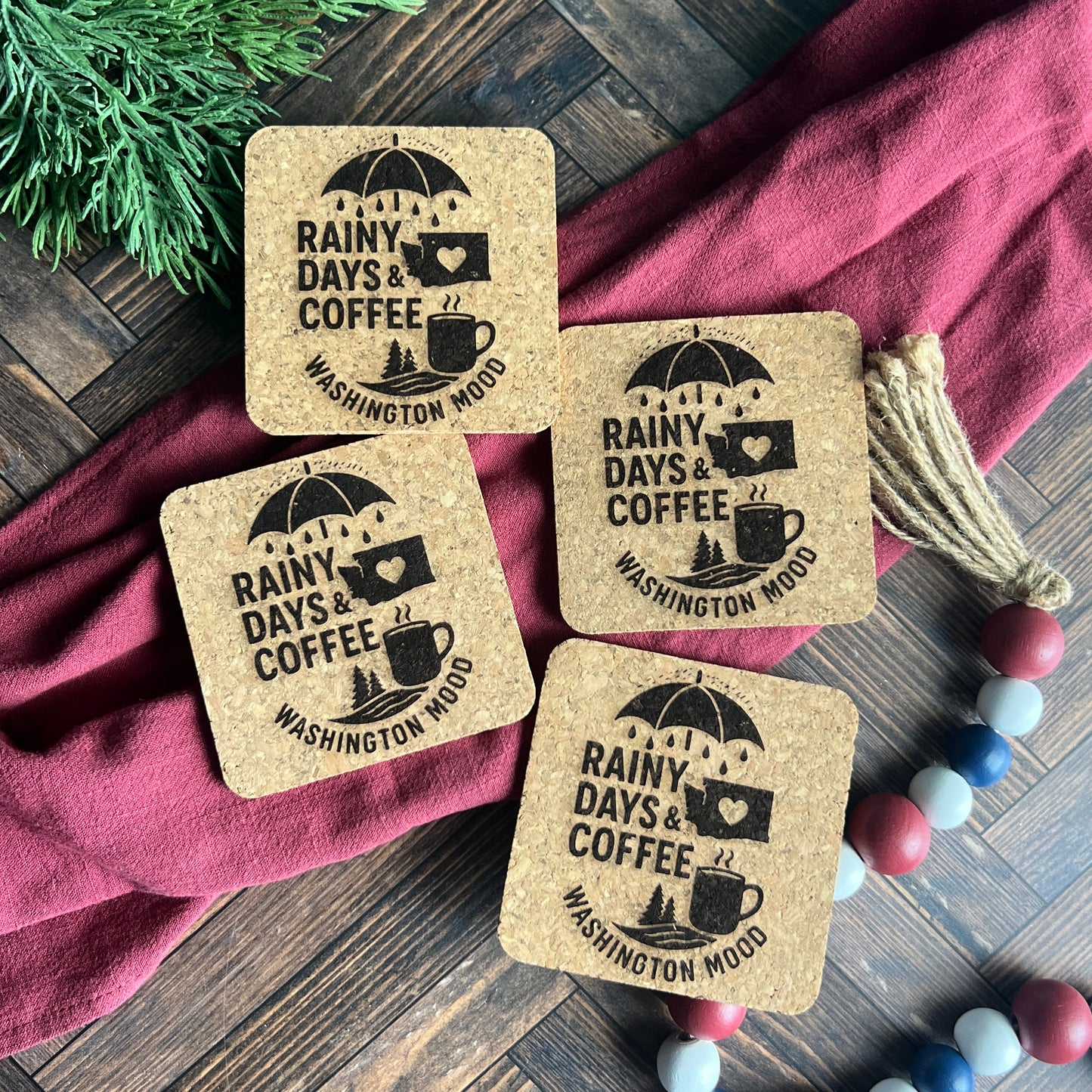 Rainy Days & Coffee Washington Mood Cork Coasters