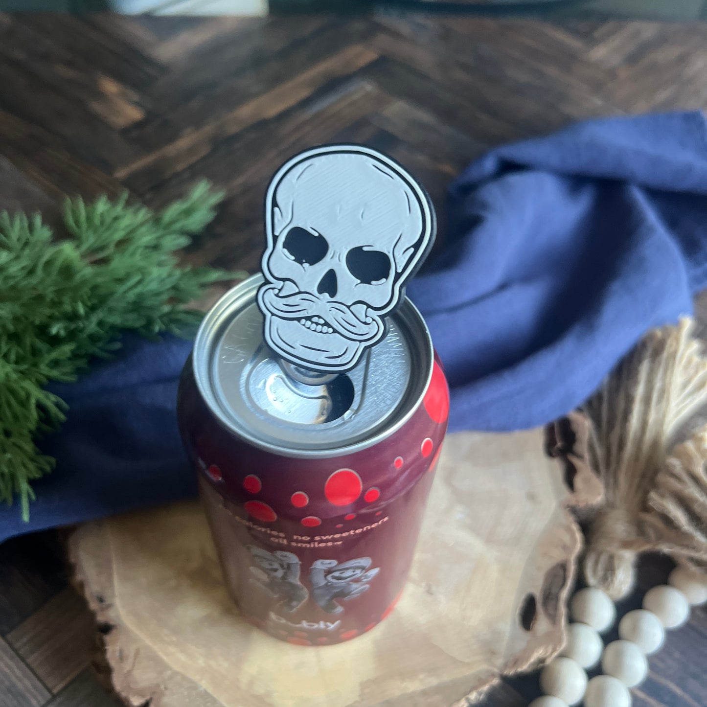 Mustache and Bearded Skull Soda Can Opener Keychain