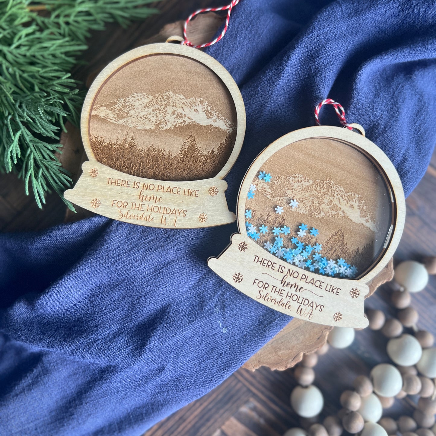 Pacific Northwest Photo Engraved Snow Globes Ornaments