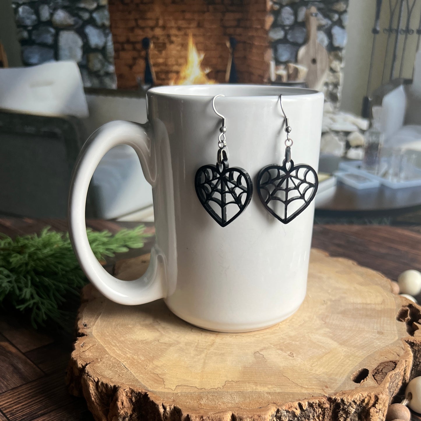 Spider Web in a Heart Earrings