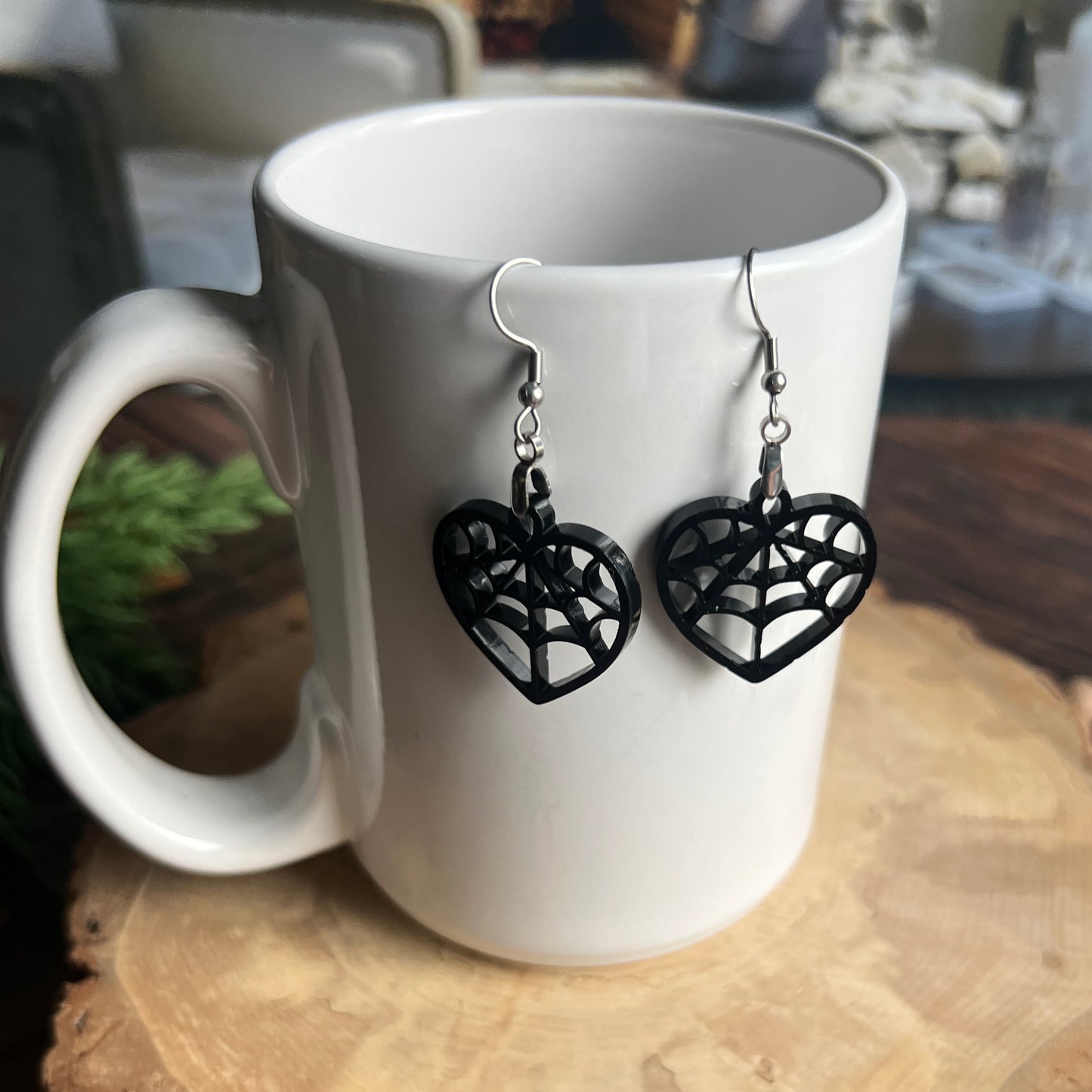 Spider Web in a Heart Earrings